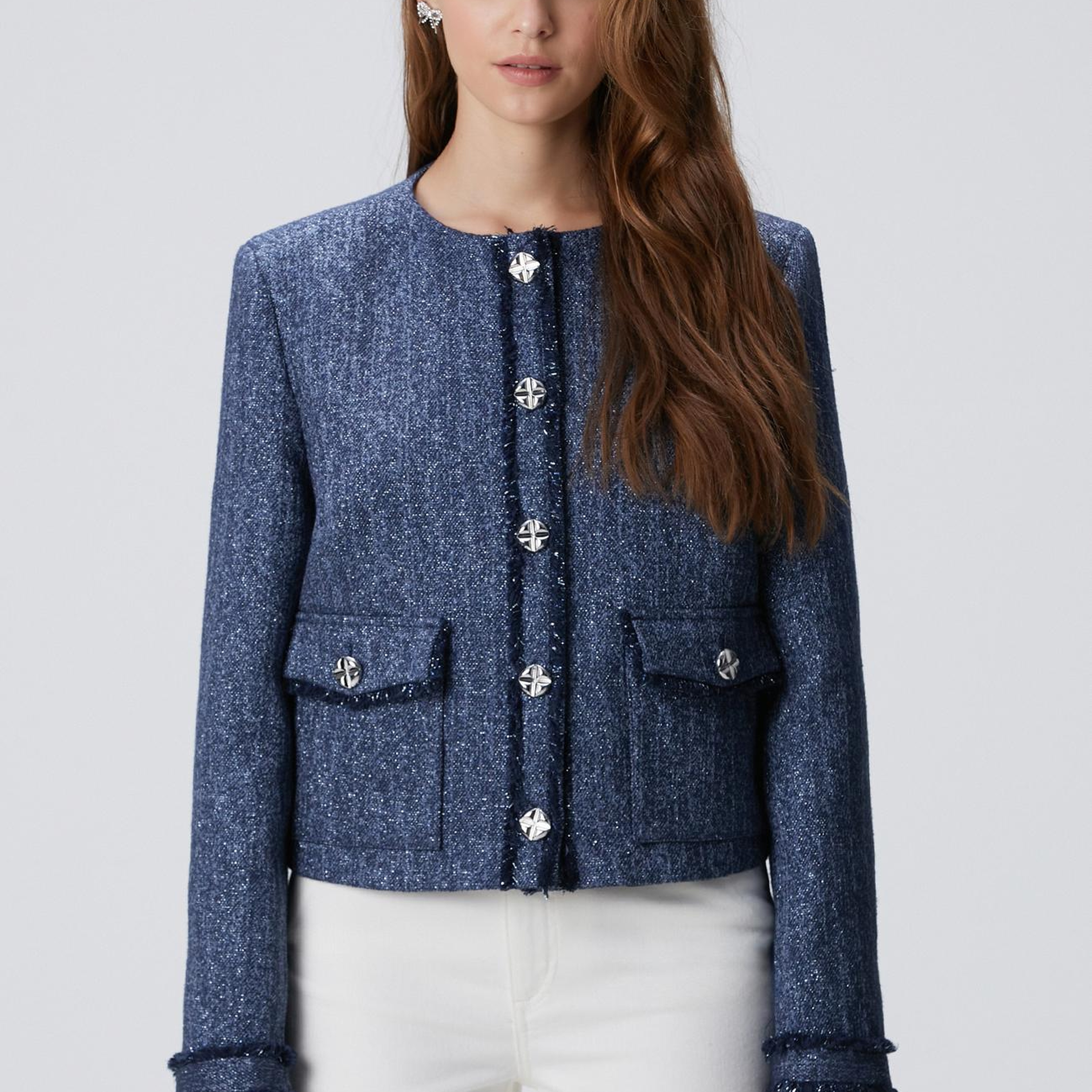 Network Kadın Lacivert Desenli Çıkarılabilir Yakalı Ceket