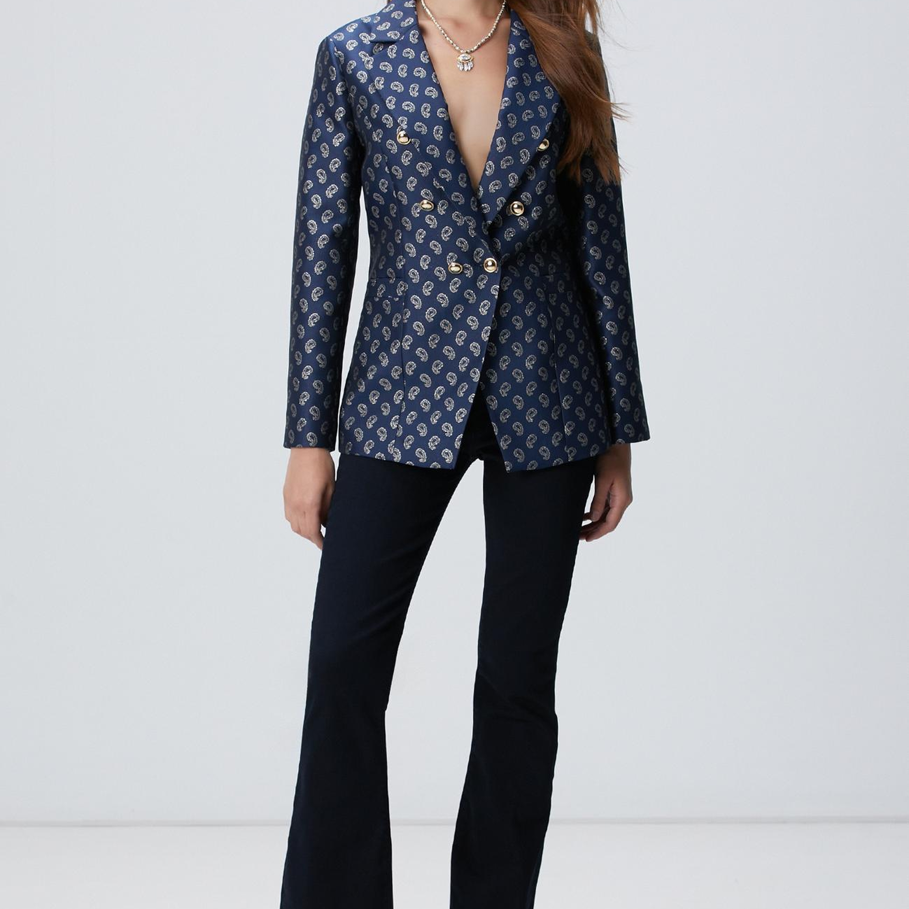 Network Kadın Lacivert Jakar Desenli Ceket