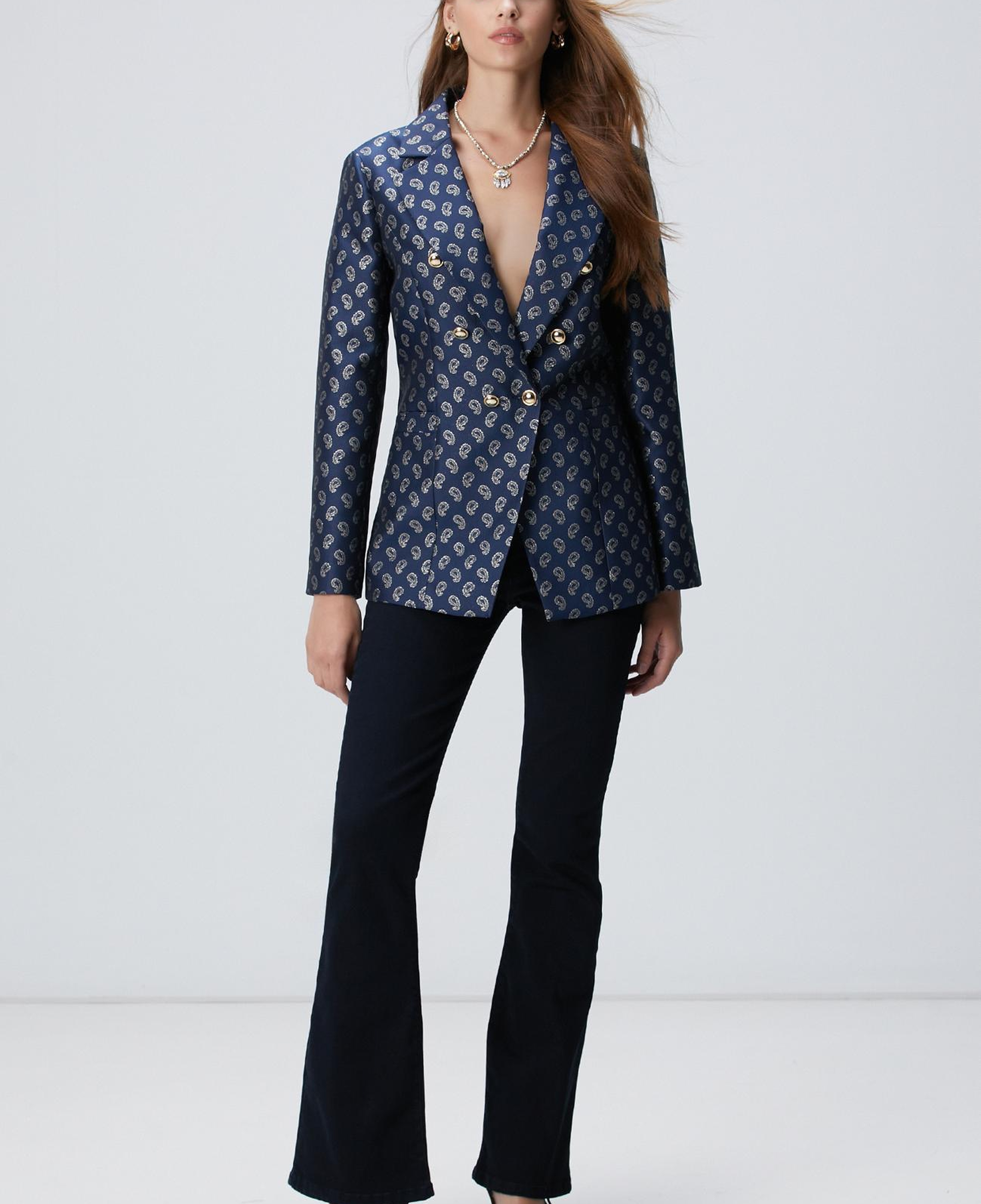 Network Kadın Lacivert Jakar Desenli Ceket