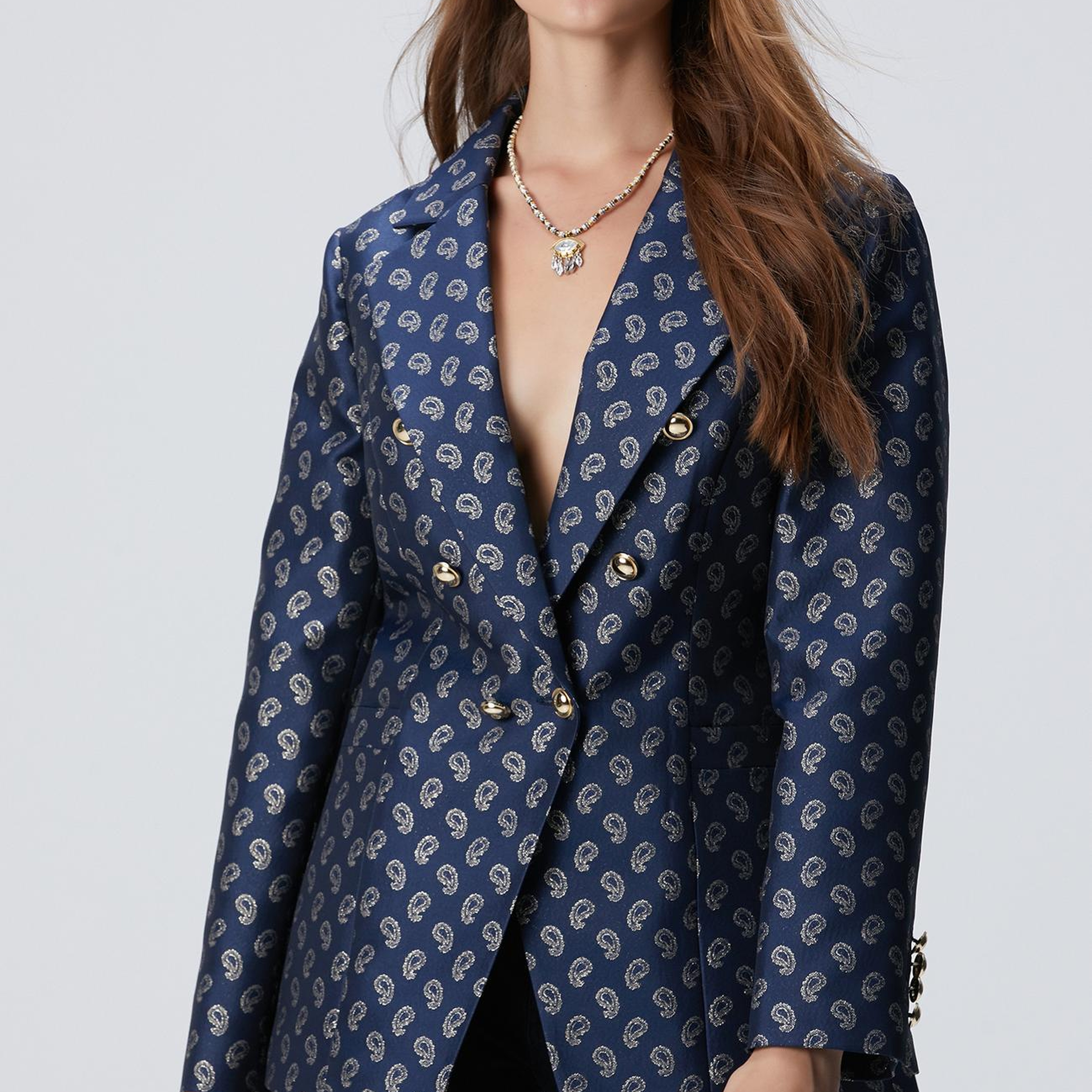 Network Kadın Lacivert Jakar Desenli Ceket