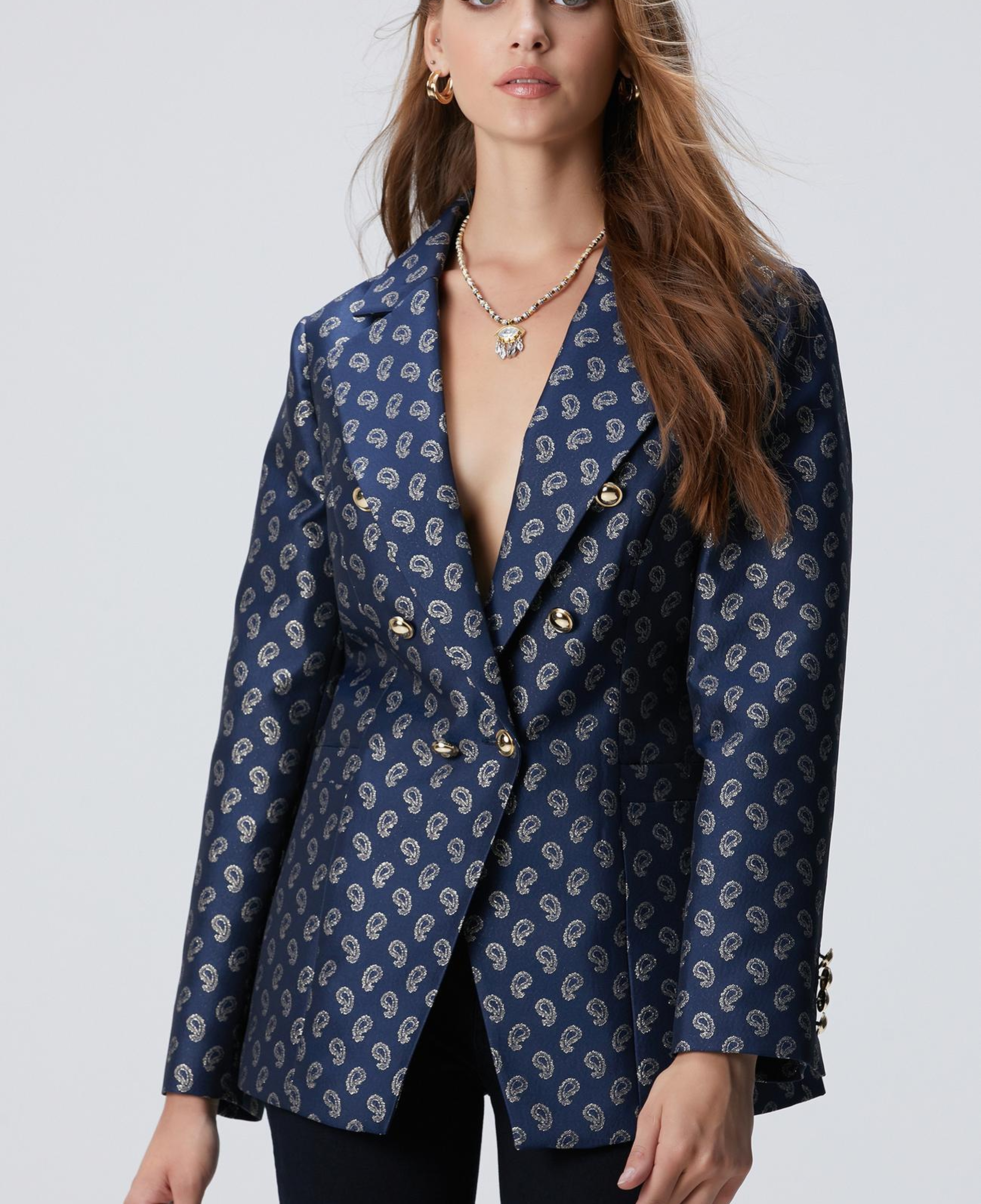 Network Kadın Lacivert Jakar Desenli Ceket