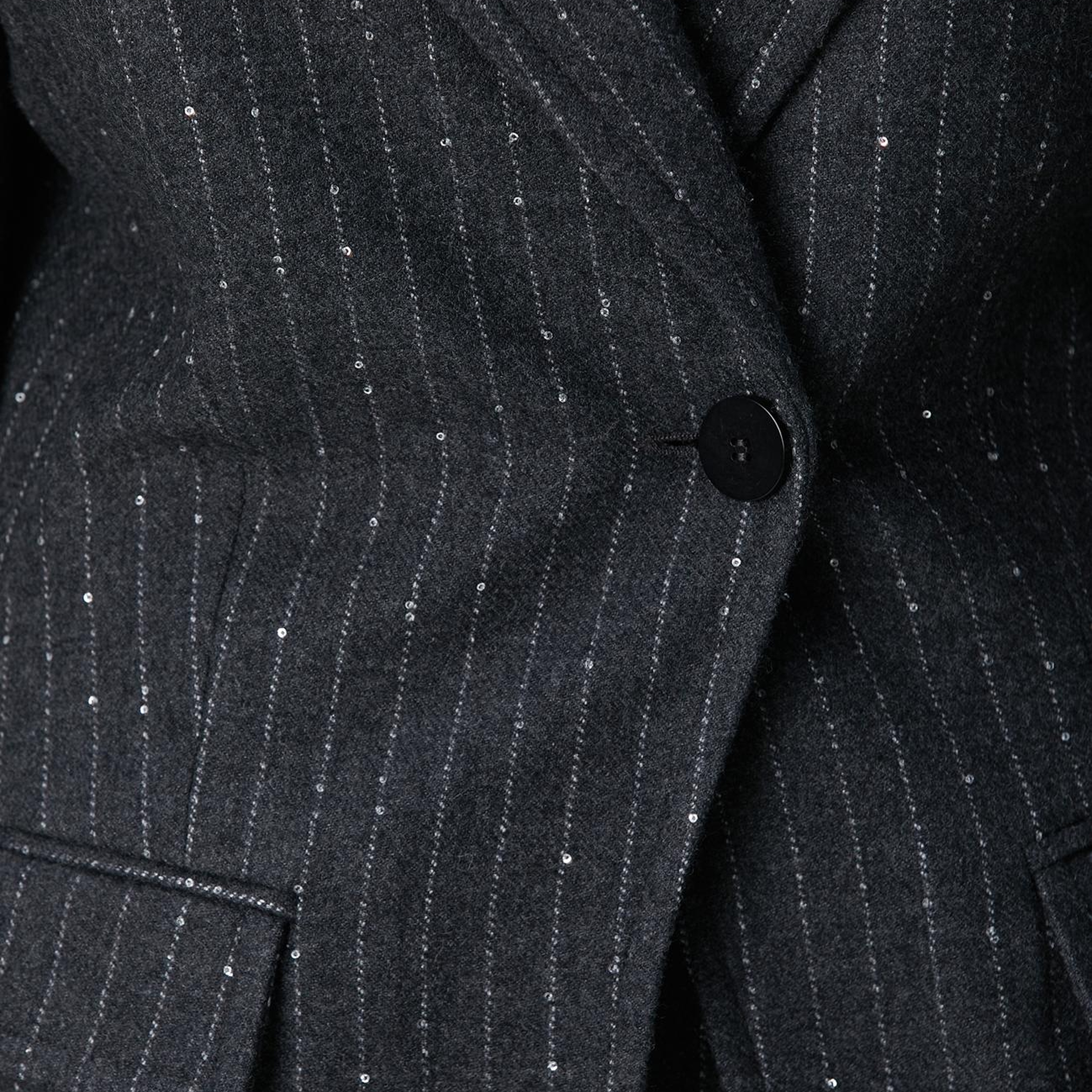 Network Kadın Koyu Gri Melanj Çizgili Yün Karışımlı Ceket