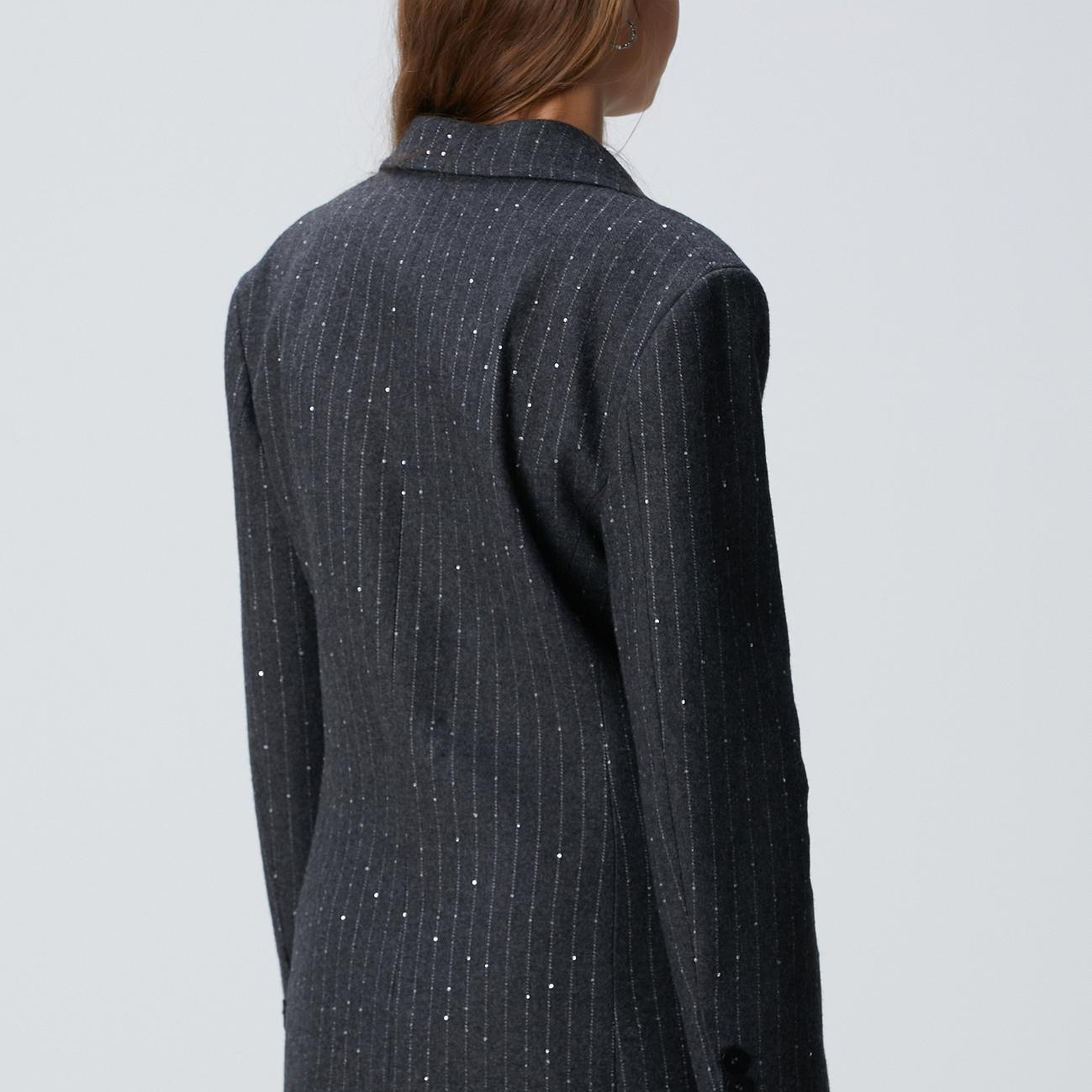 Network Kadın Koyu Gri Melanj Çizgili Yün Karışımlı Ceket