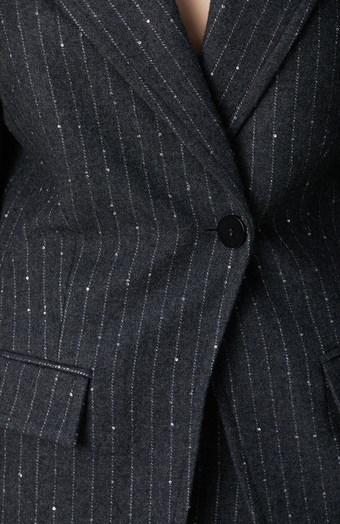 Network Kadın Koyu Gri Melanj Çizgili Yün Karışımlı Ceket