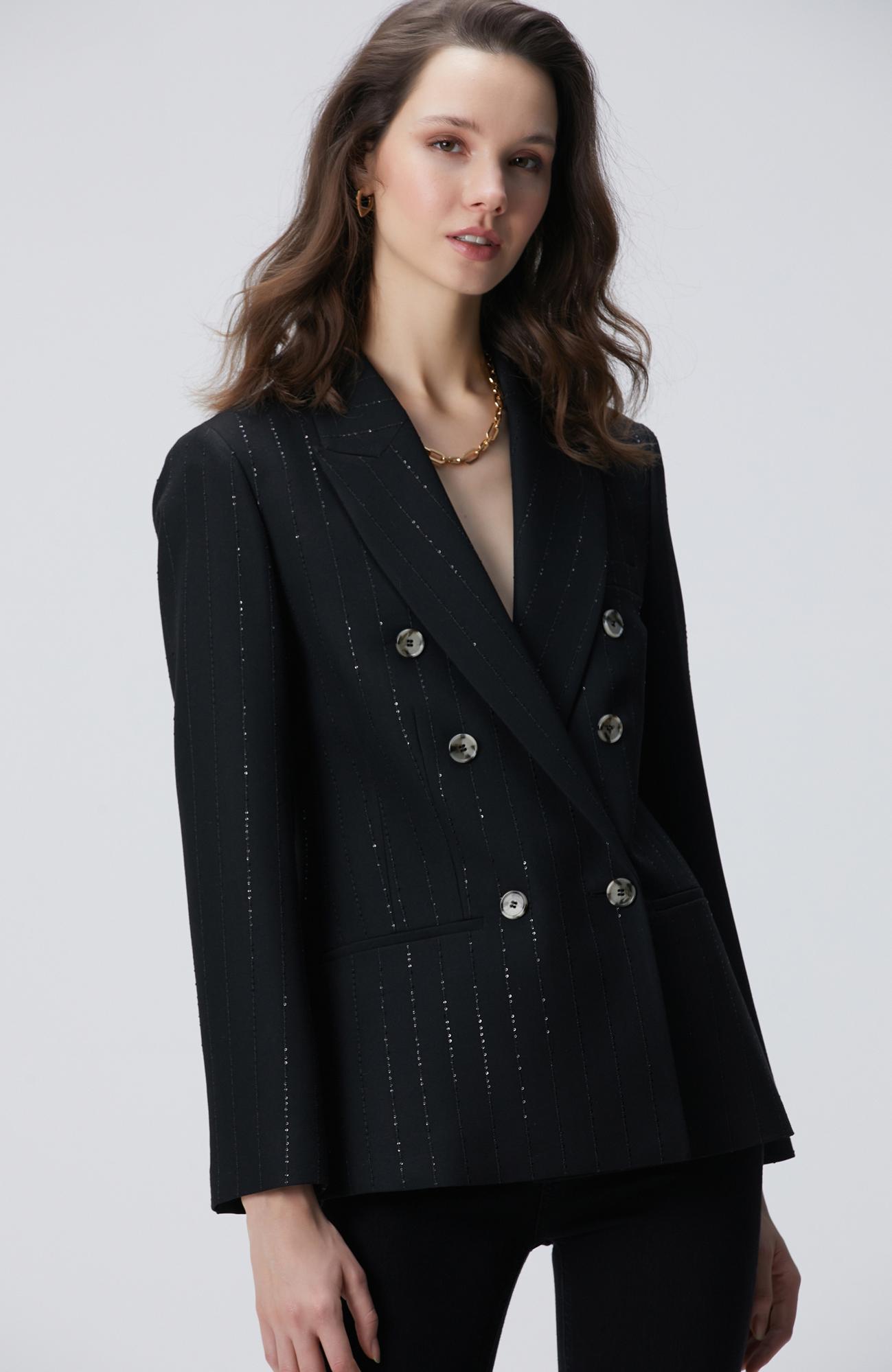 Network Kadın Siyah Payetli Çizgili Ceket