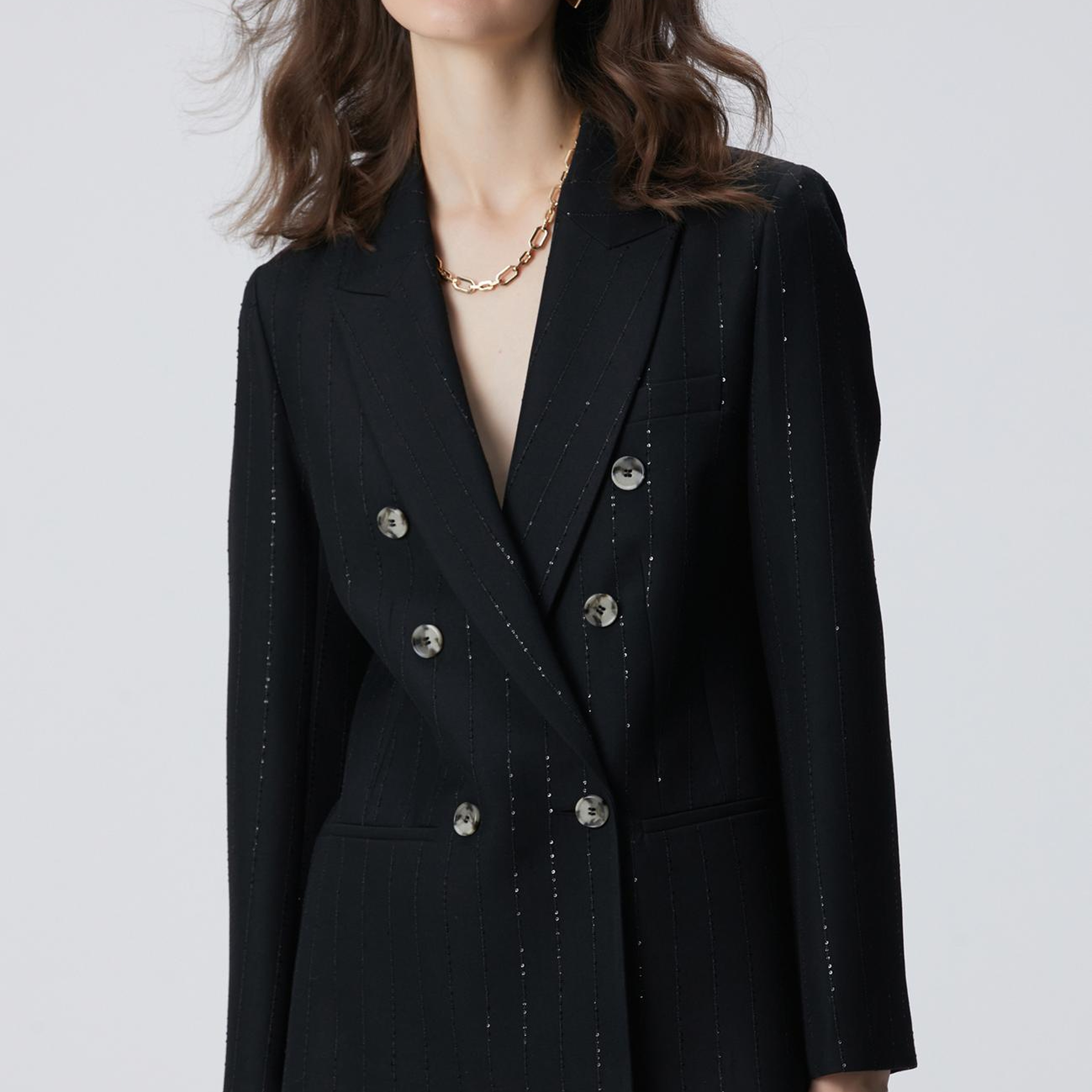 Network Kadın Siyah Payetli Çizgili Ceket