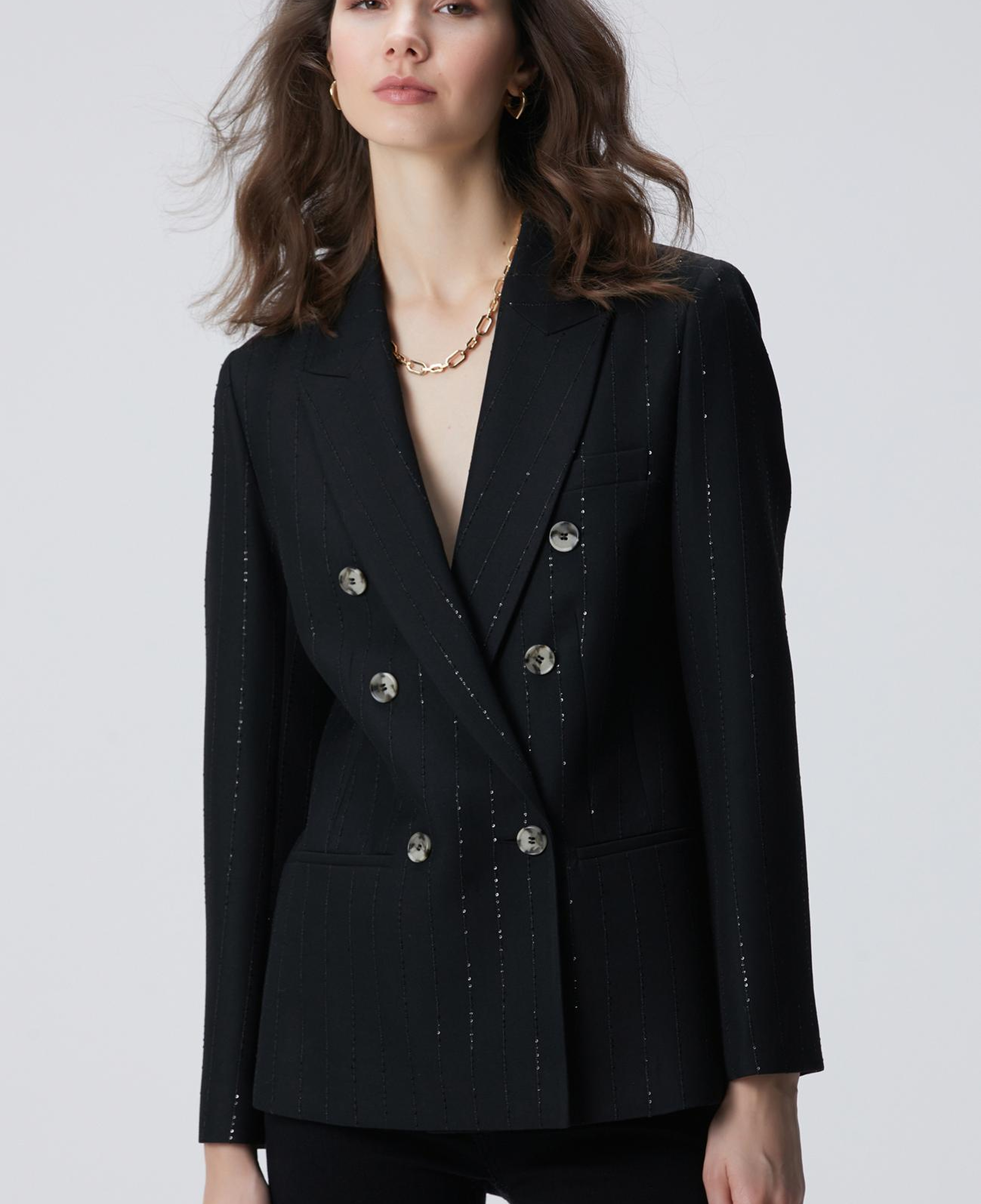 Network Kadın Siyah Payetli Çizgili Ceket