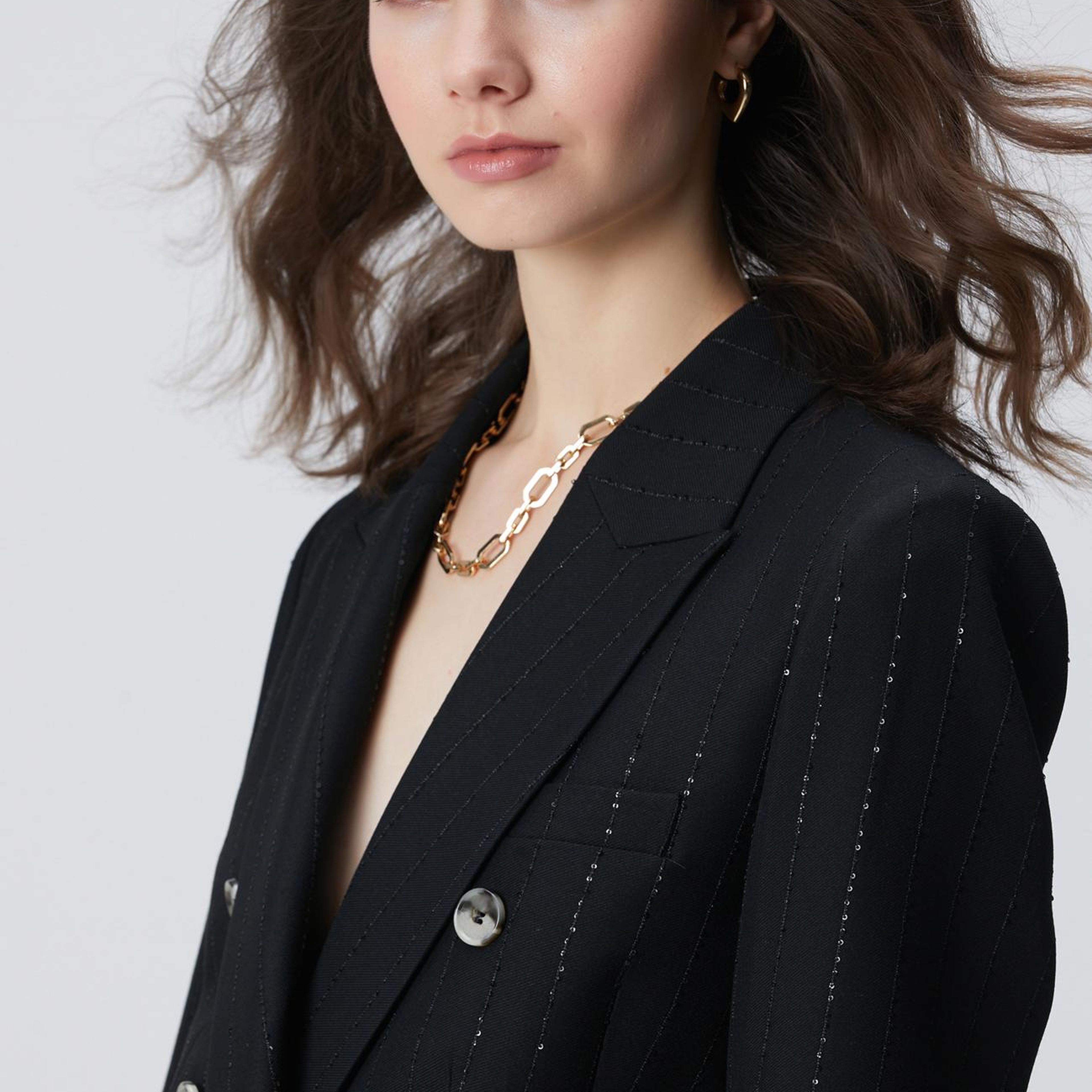 Network Kadın Siyah Payetli Çizgili Ceket