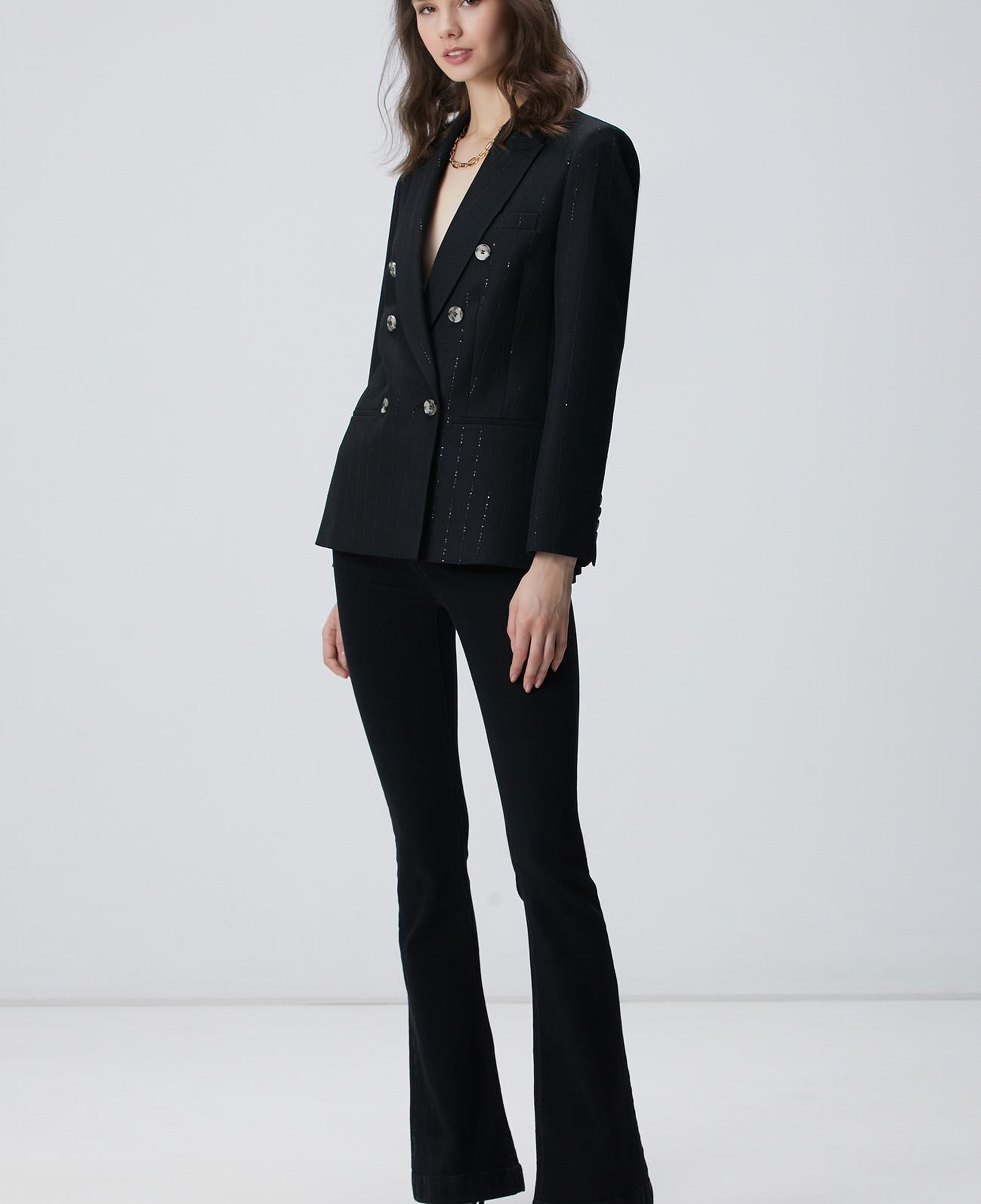 Network Kadın Siyah Payetli Çizgili Ceket