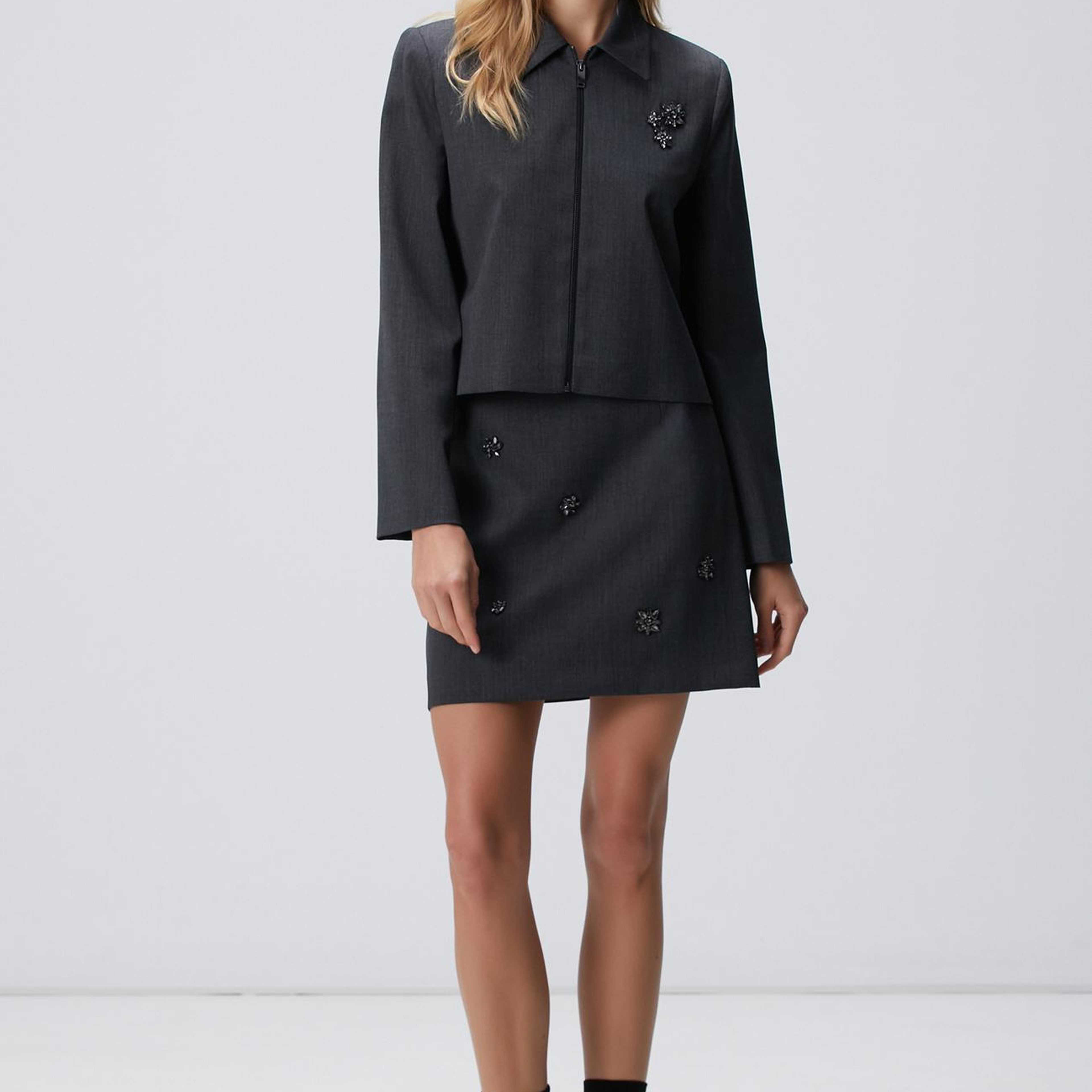 Network Kadın Koyu Gri Yün Karışımlı Ceket