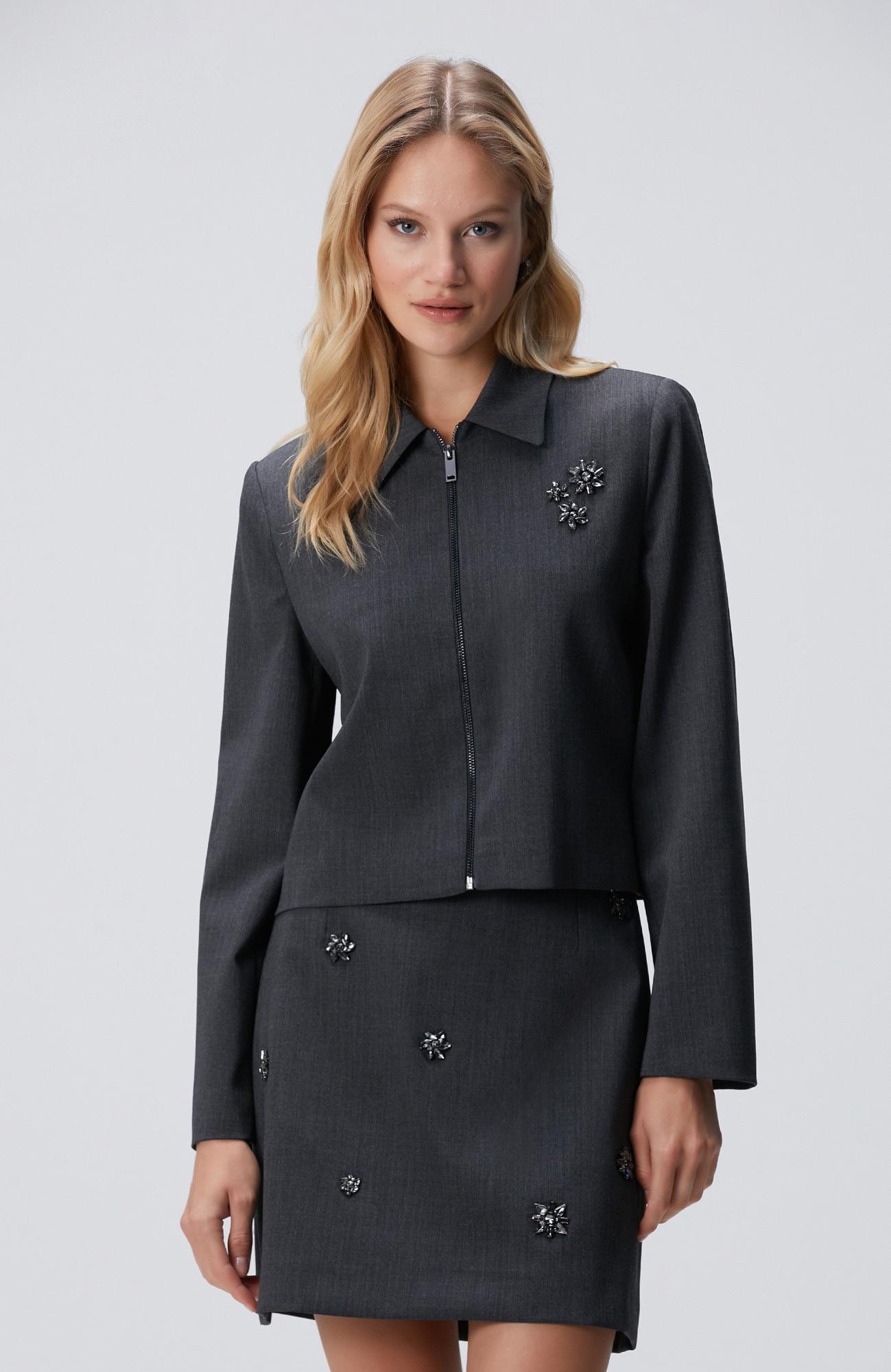 Network Kadın Koyu Gri Yün Karışımlı Ceket