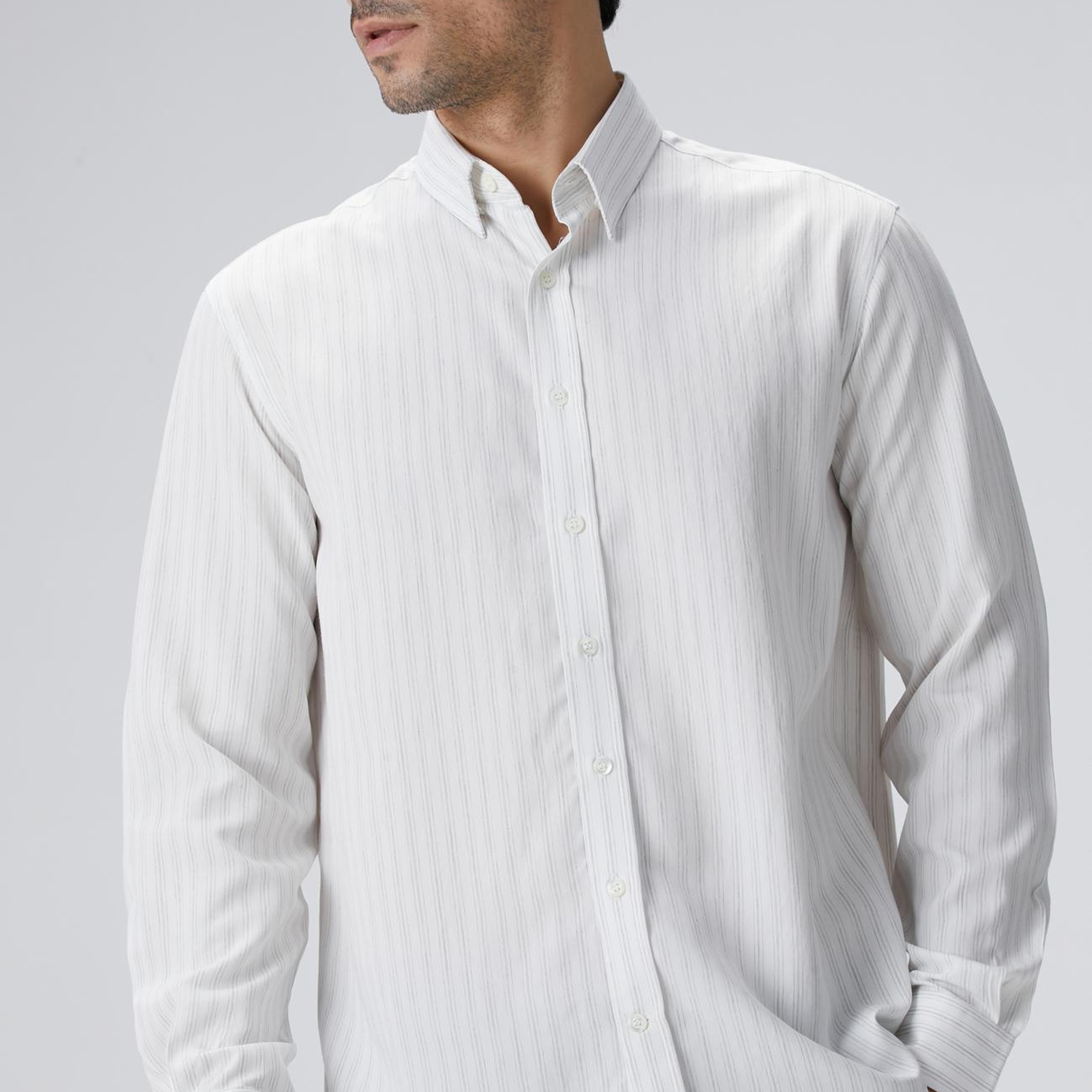 Network Erkek Beyaz Çizgili Gömlek