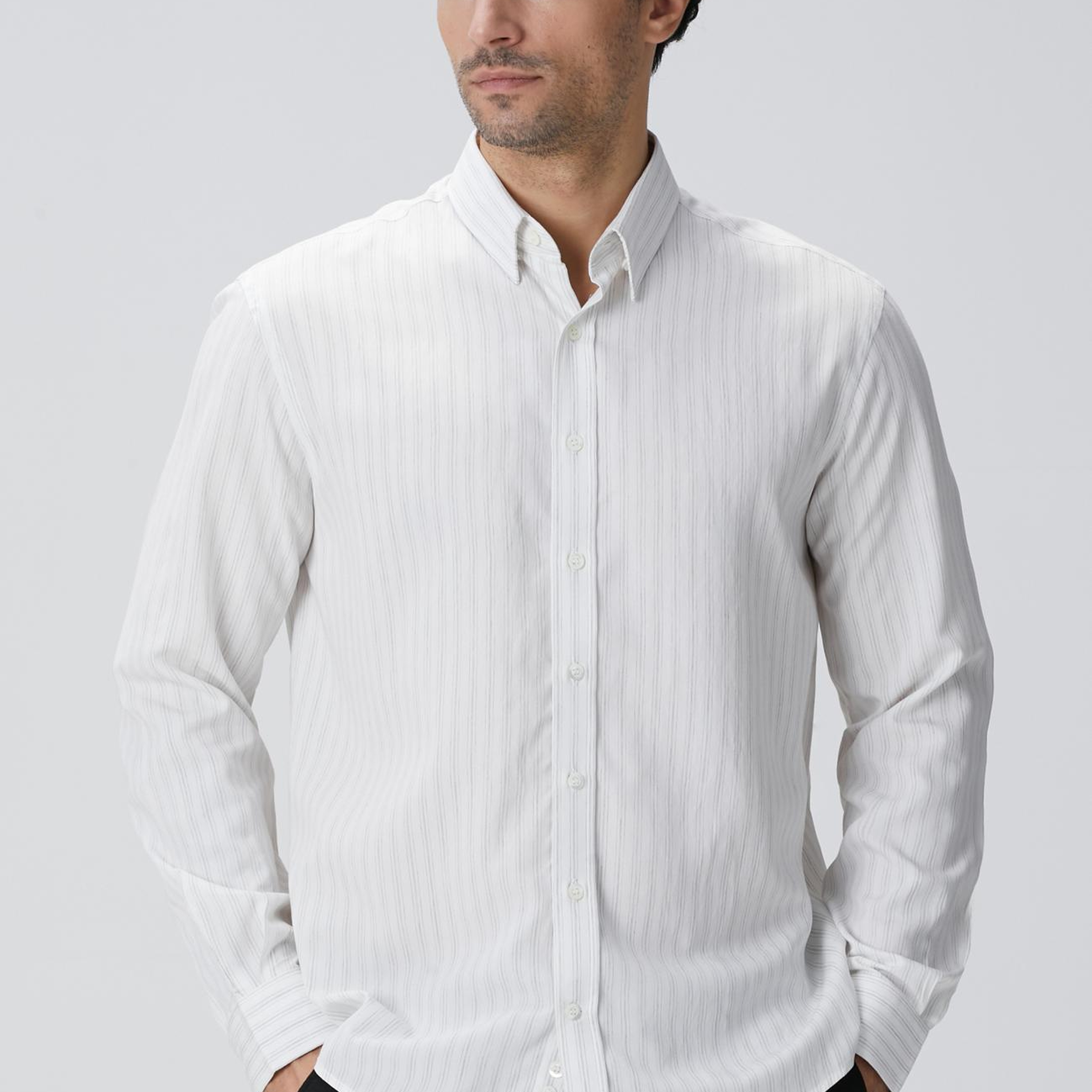 Network Erkek Beyaz Çizgili Gömlek