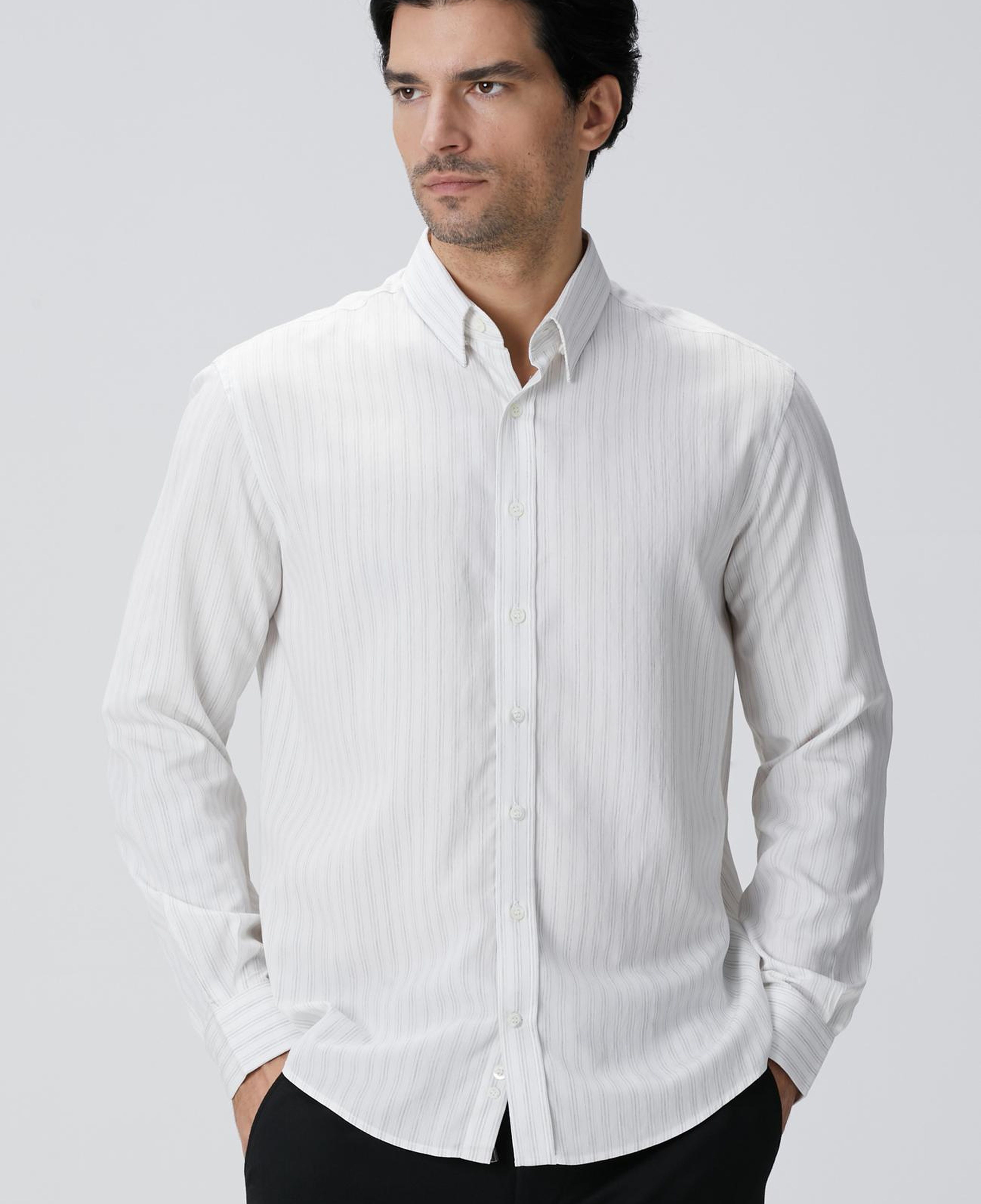 Network Erkek Beyaz Çizgili Gömlek