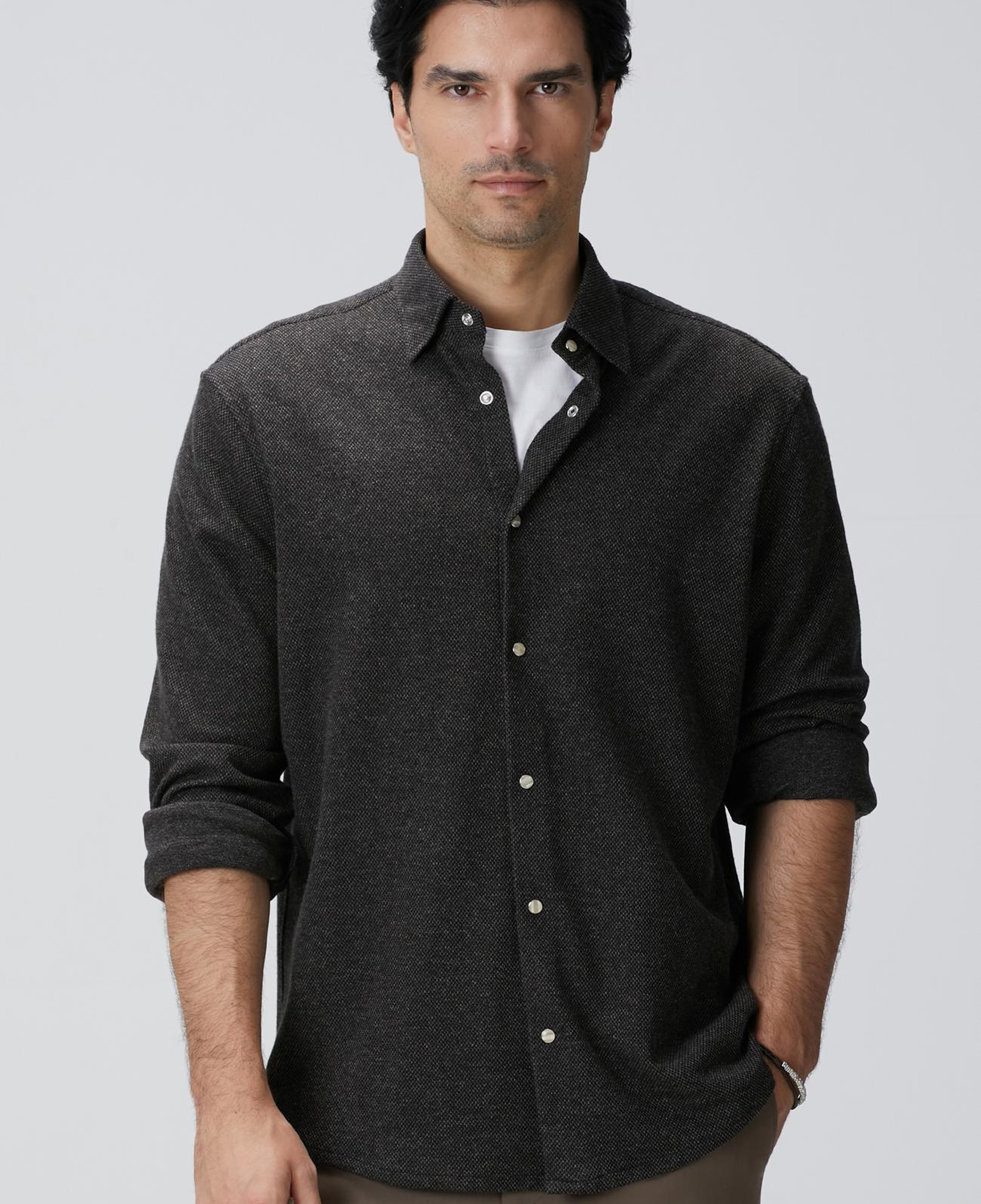 Network Erkek Kahverengi Yün Karışımlı Örme Gömlek