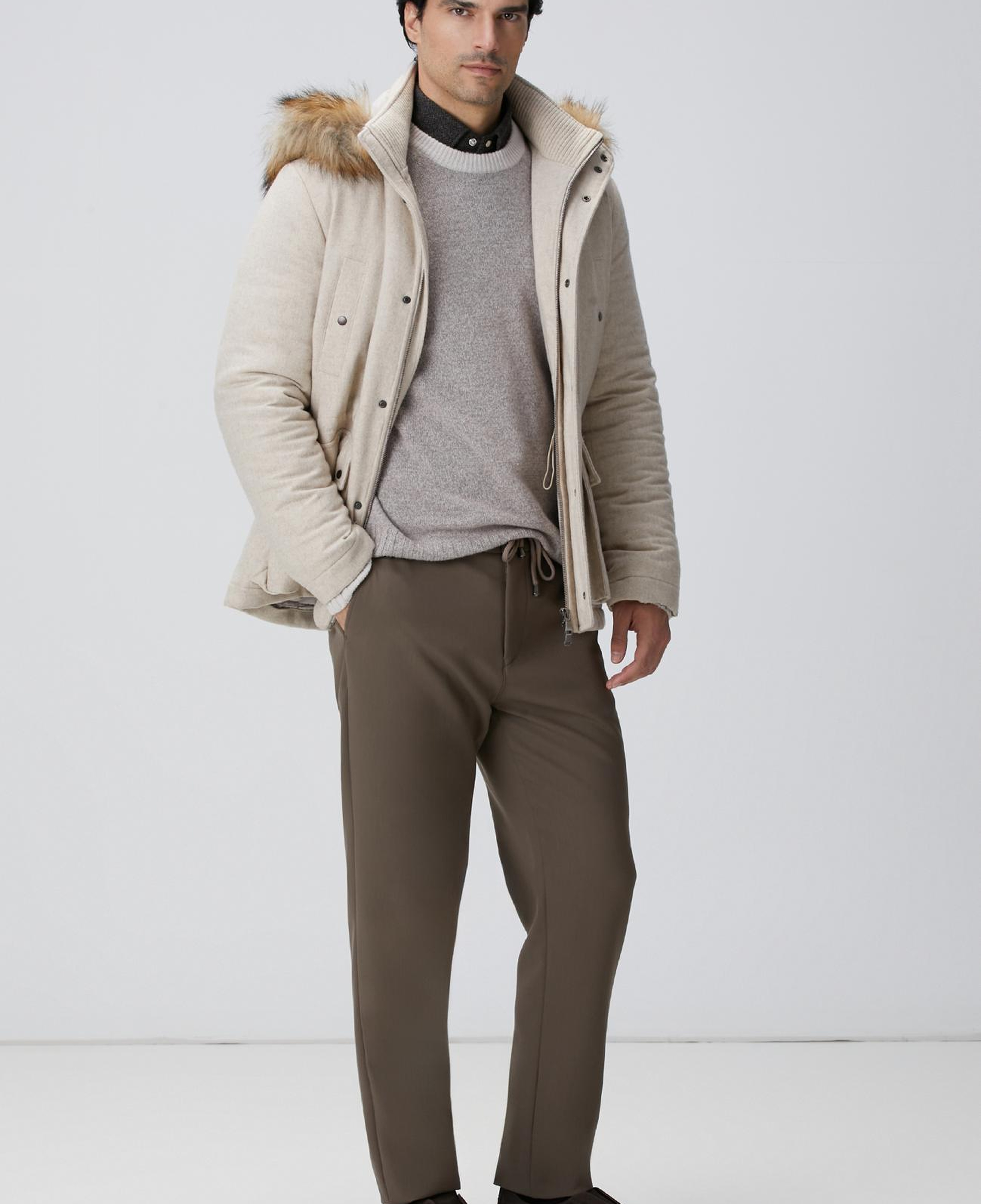 Network Erkek Kahverengi Yün Karışımlı Örme Gömlek