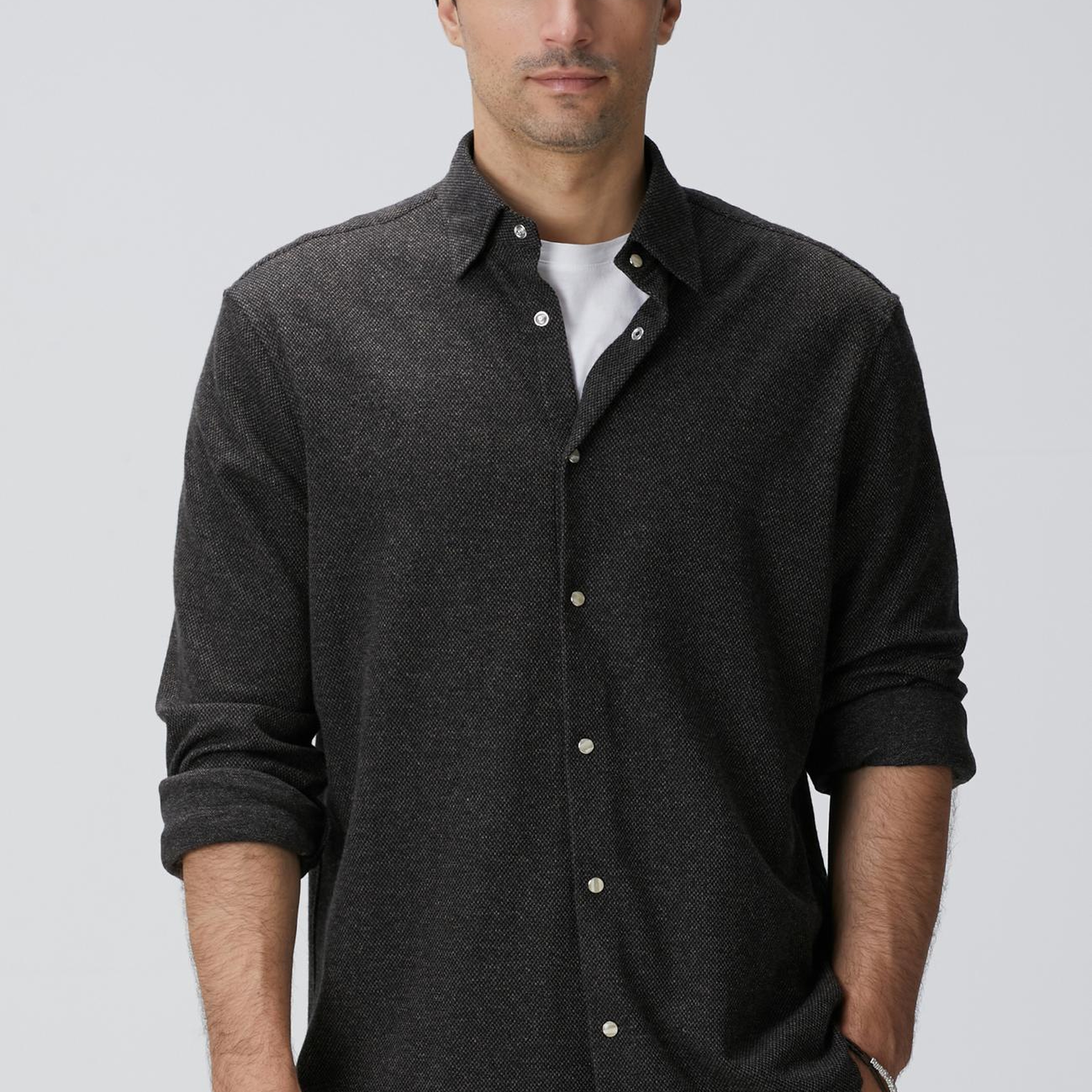 Network Erkek Kahverengi Yün Karışımlı Örme Gömlek