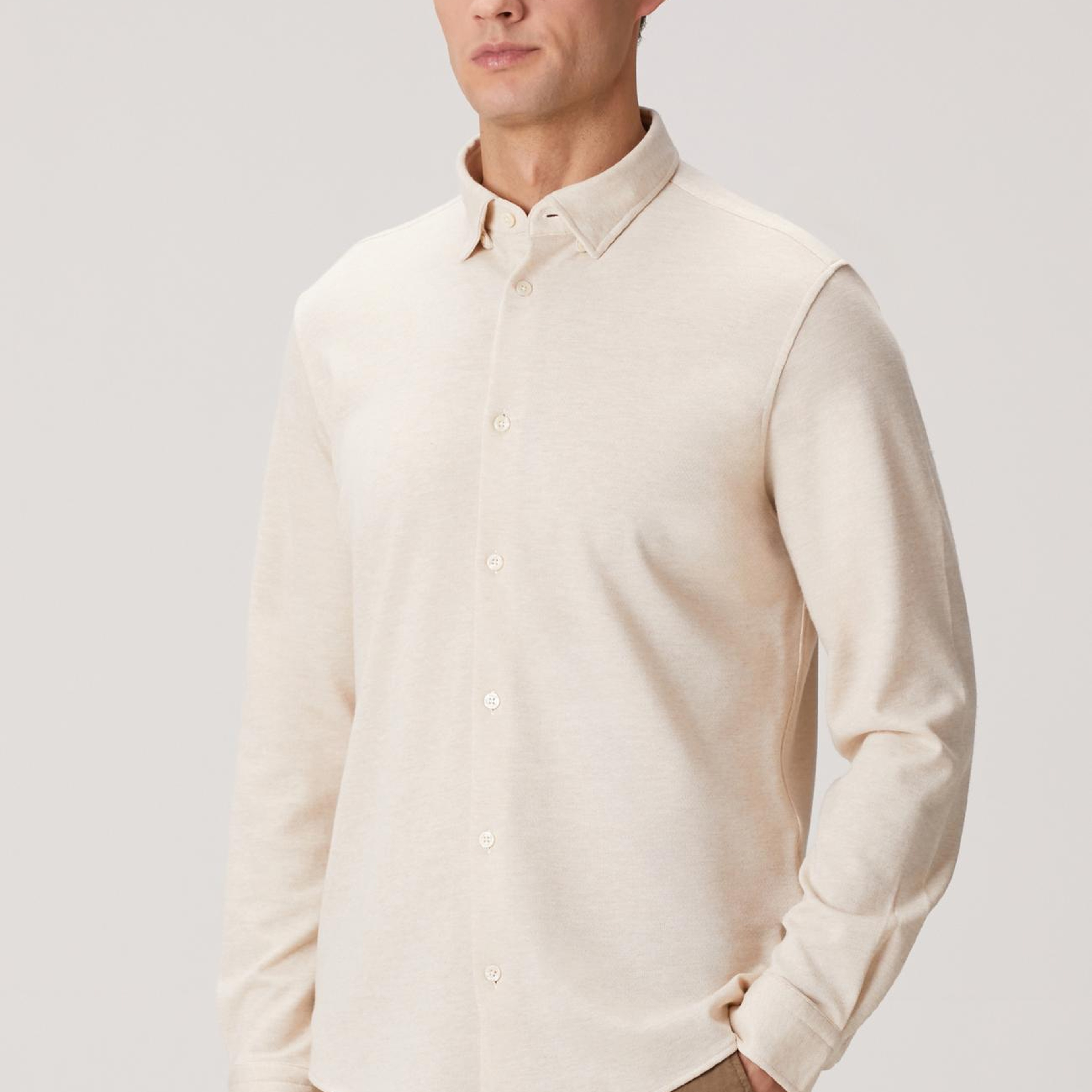 Network Erkek Bej Yün Karışımlı Örme Gömlek