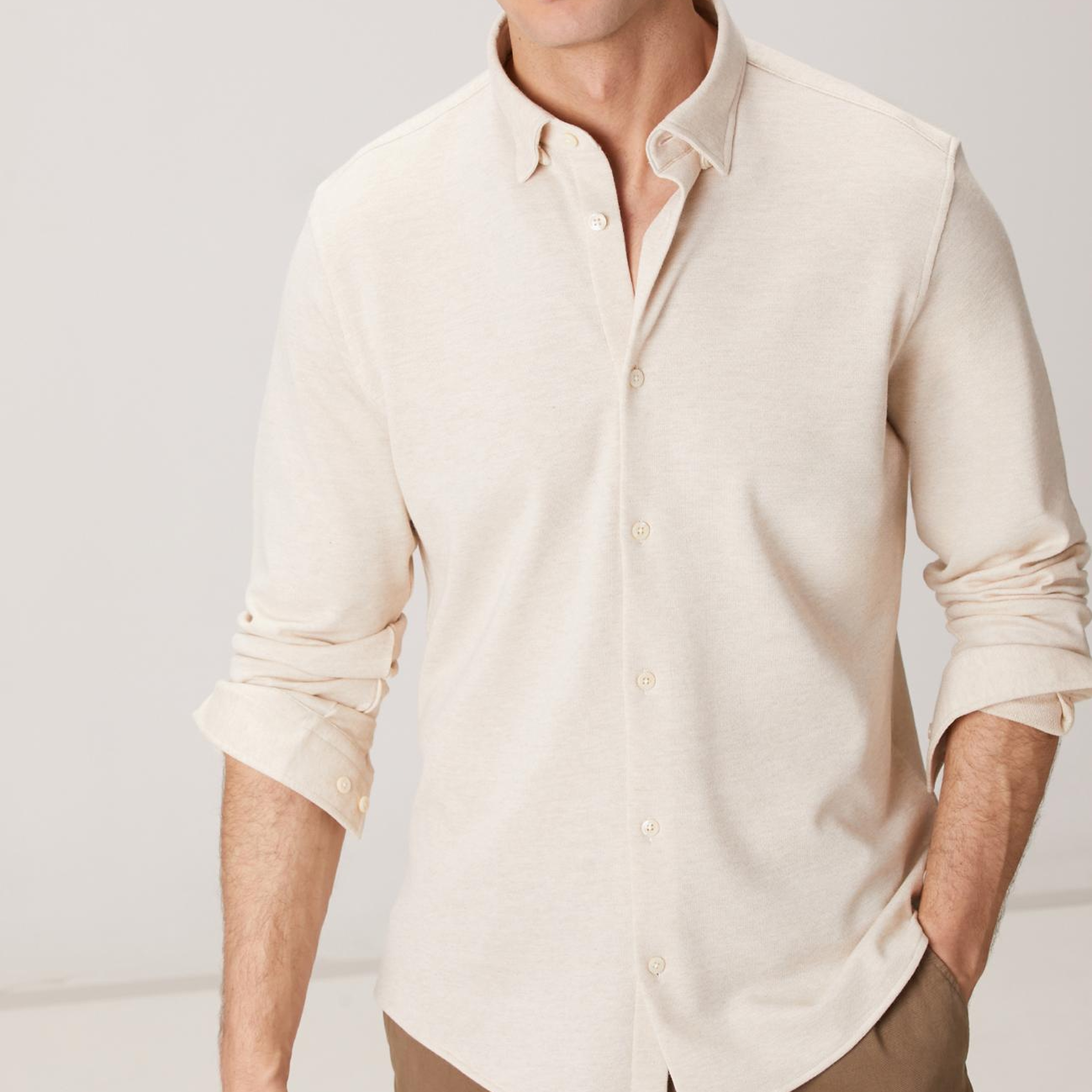 Network Erkek Bej Yün Karışımlı Örme Gömlek