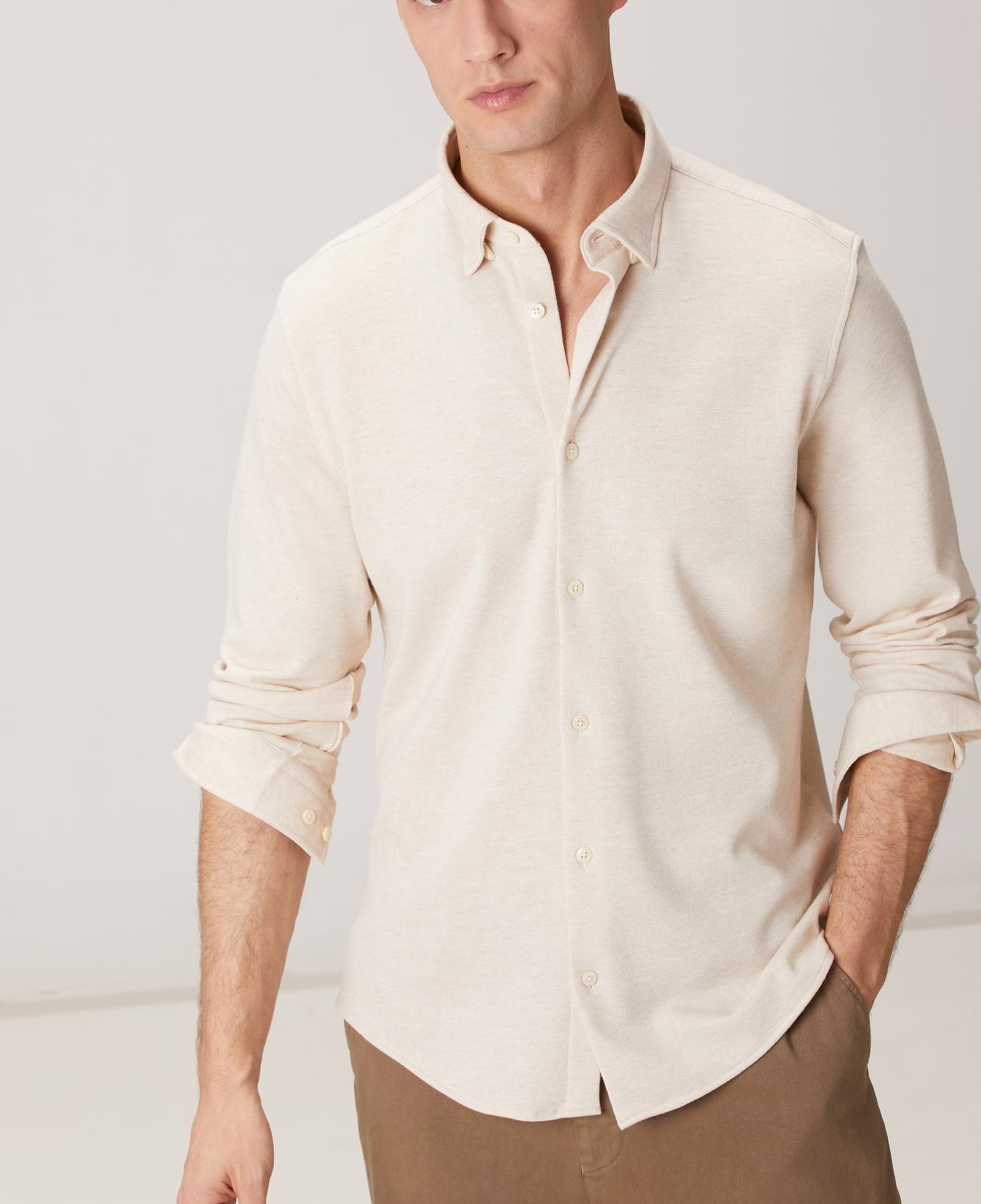 Network Erkek Bej Yün Karışımlı Örme Gömlek