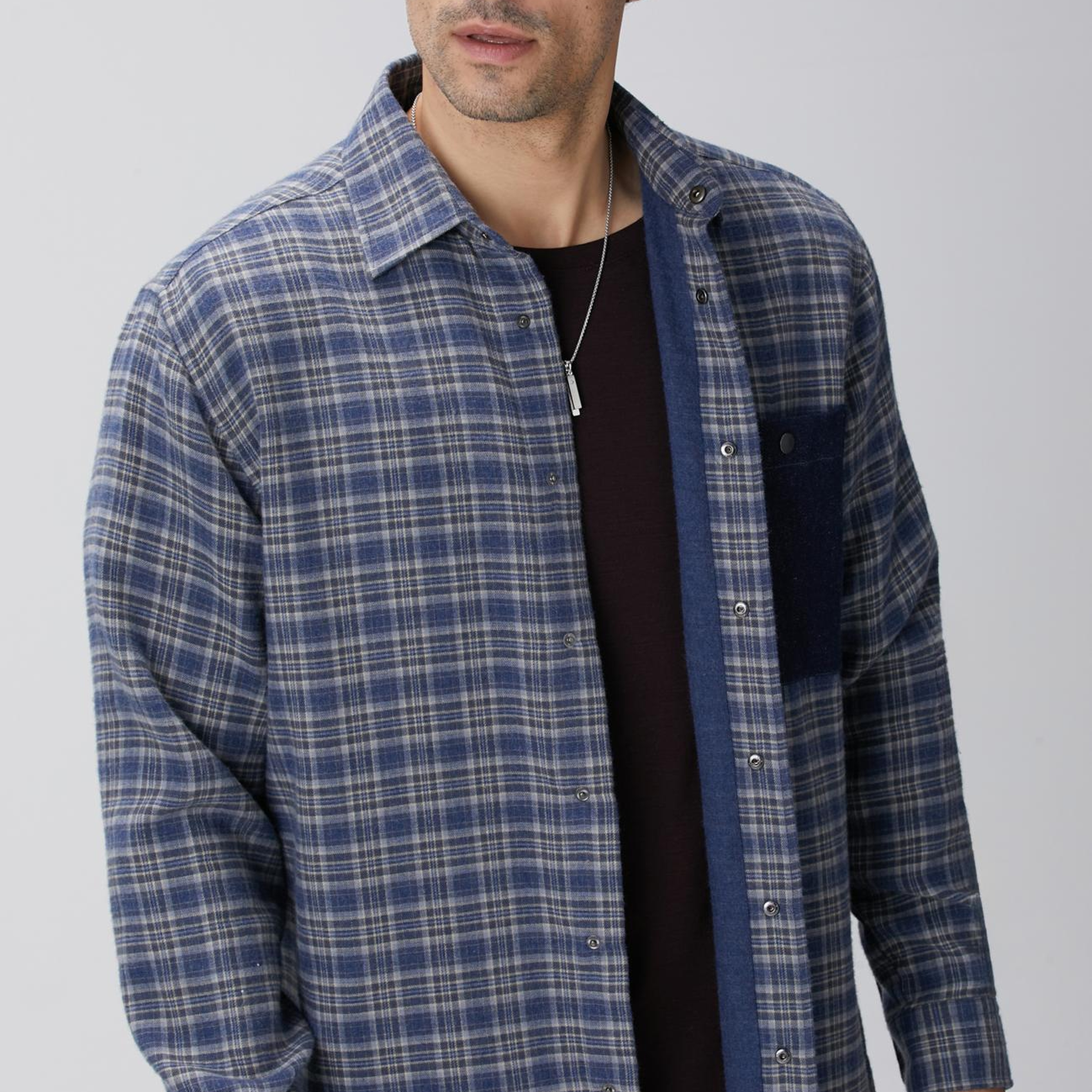 Network Erkek Indigo Ekose Desenli Gömlek