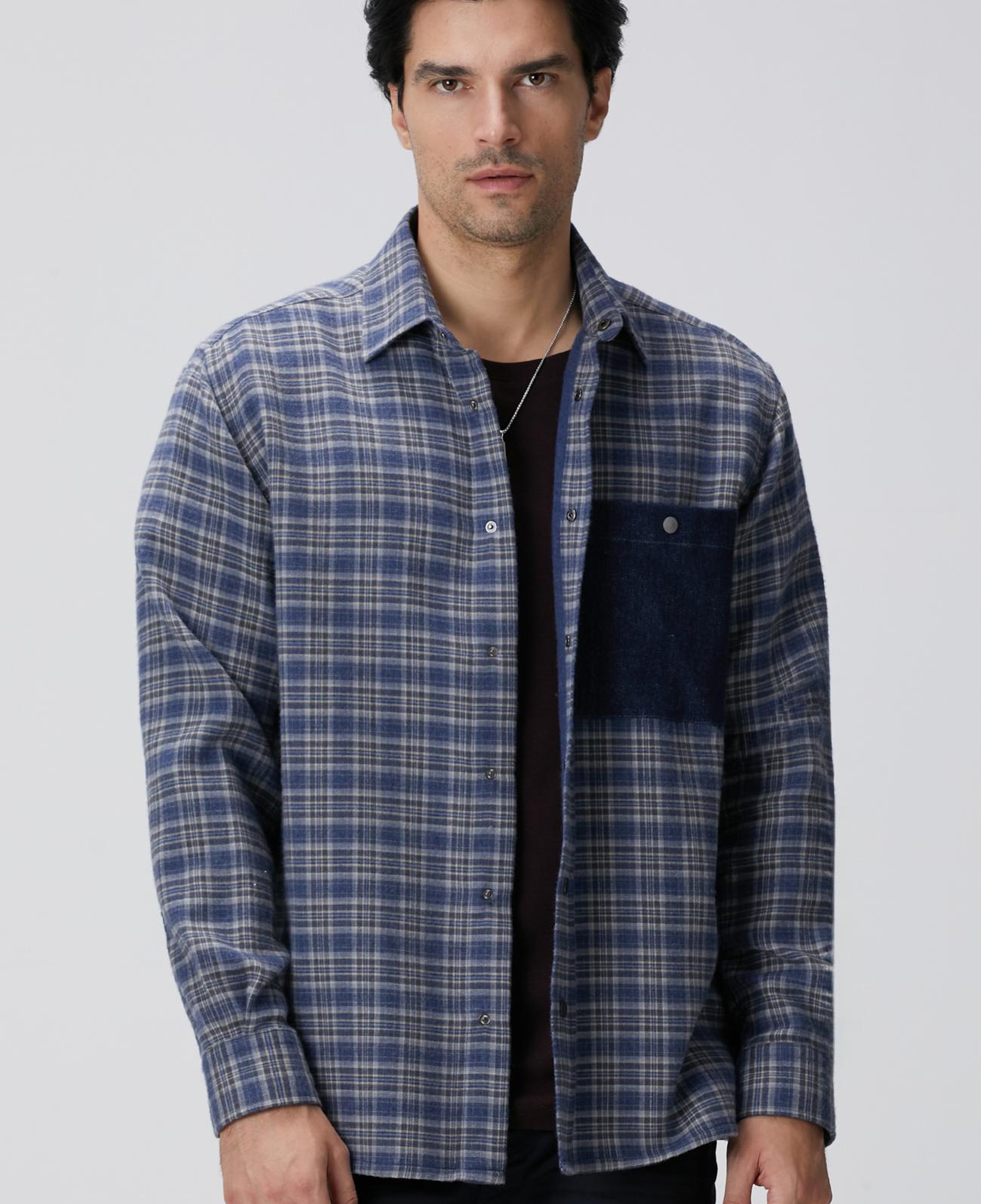 Network Erkek Indigo Ekose Desenli Gömlek