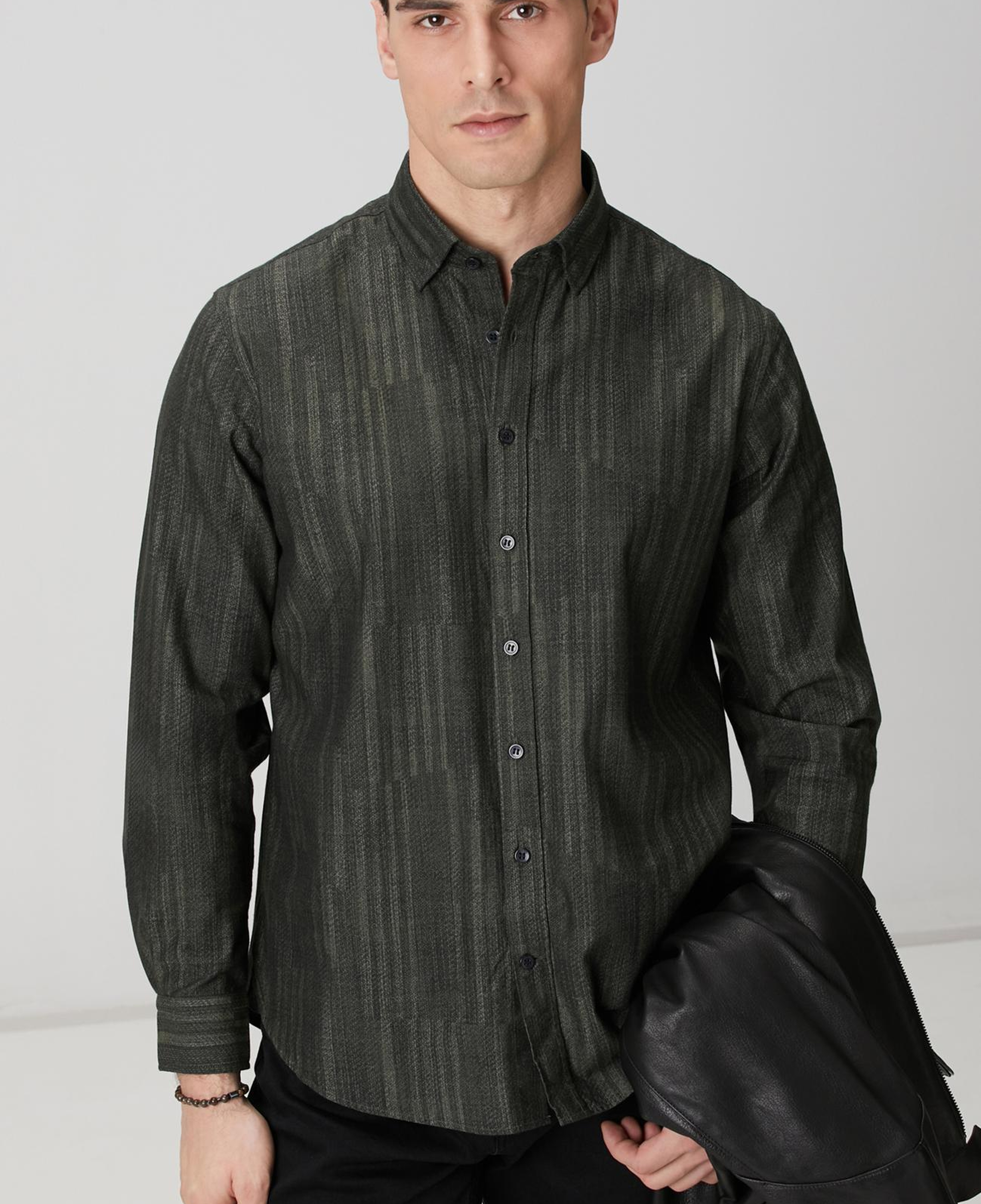 Network Erkek Haki Baskılı Gömlek