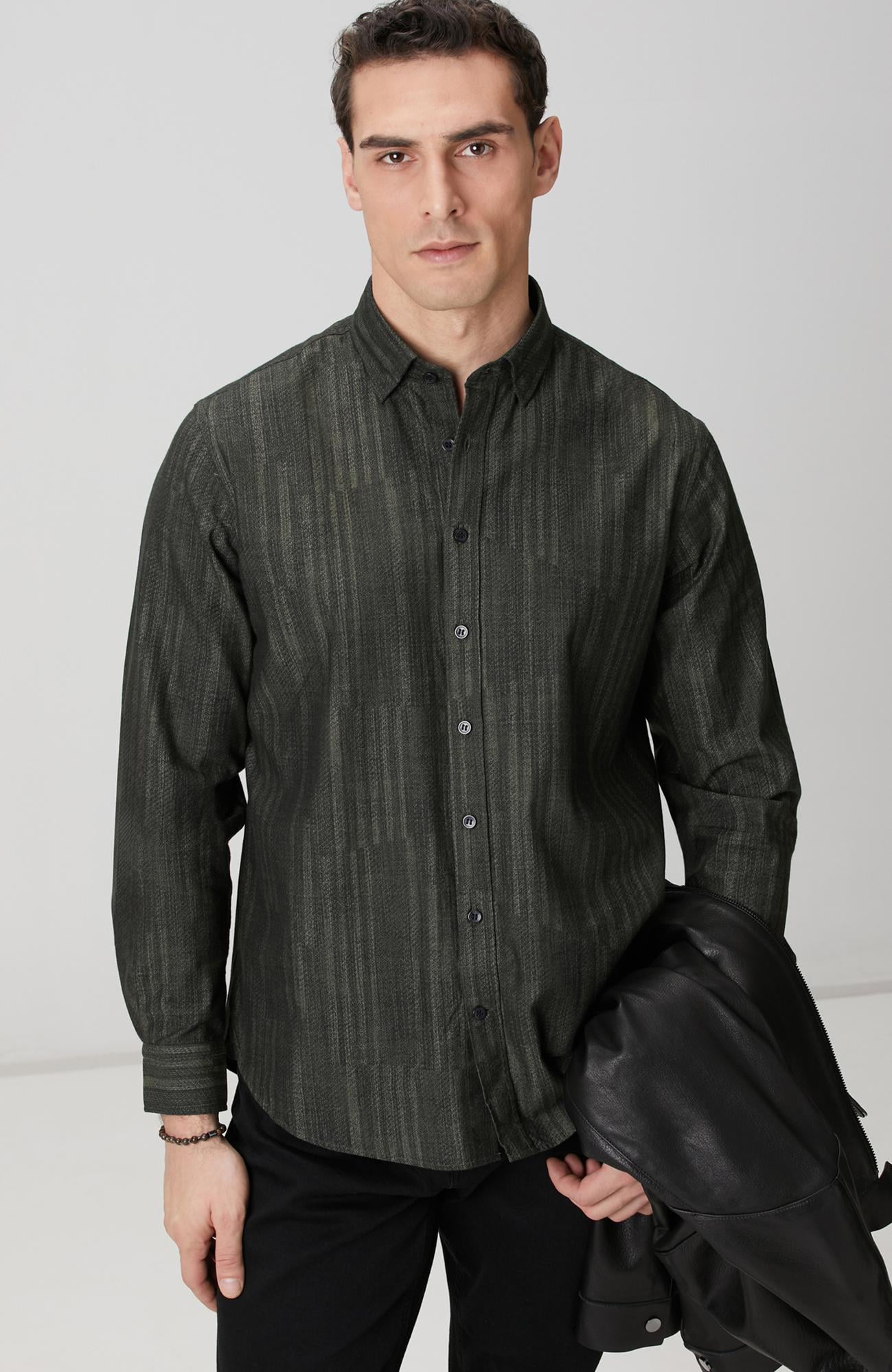 Network Erkek Haki Baskılı Gömlek