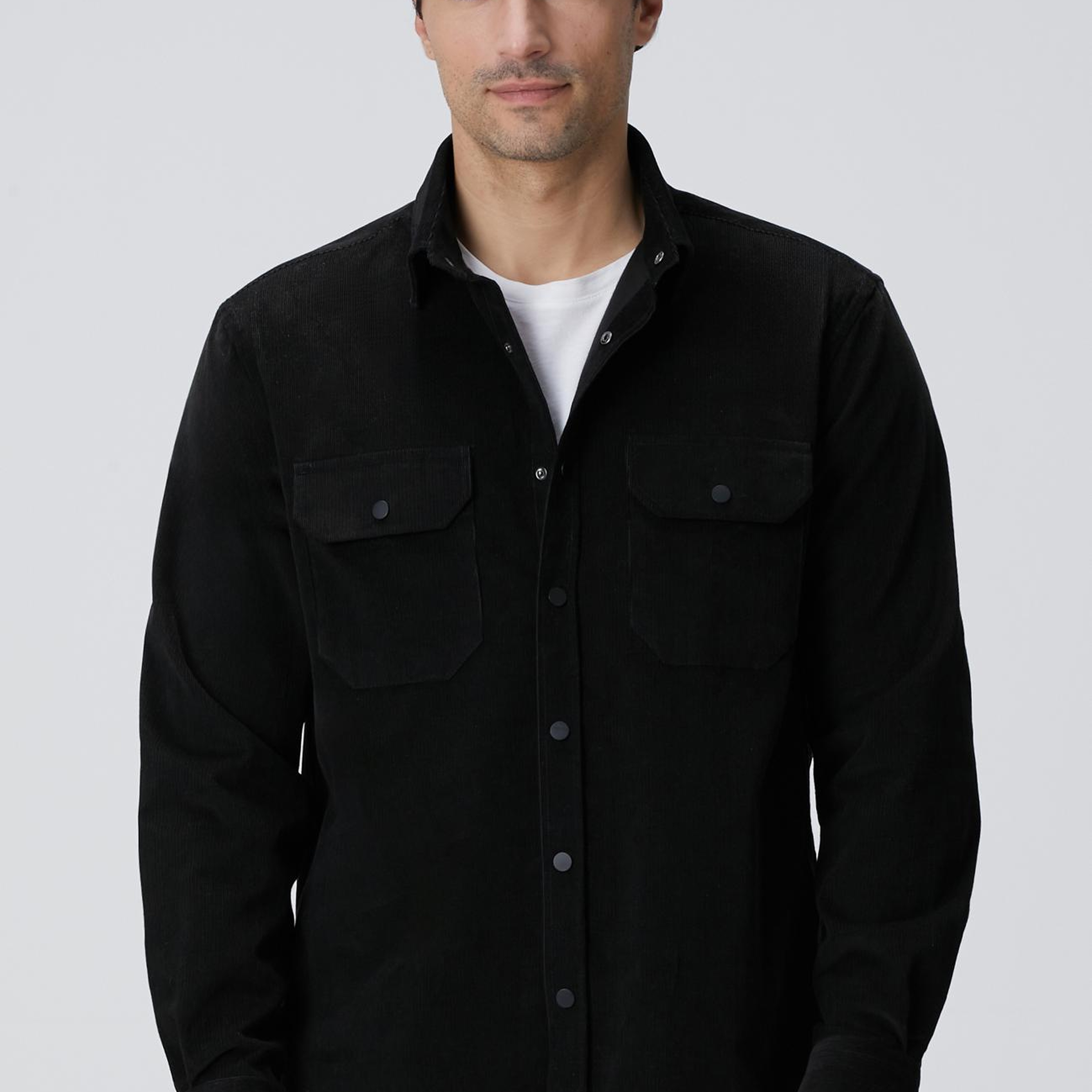 Network Erkek Siyah Çift Cepli Fitilli Kadife Gömlek