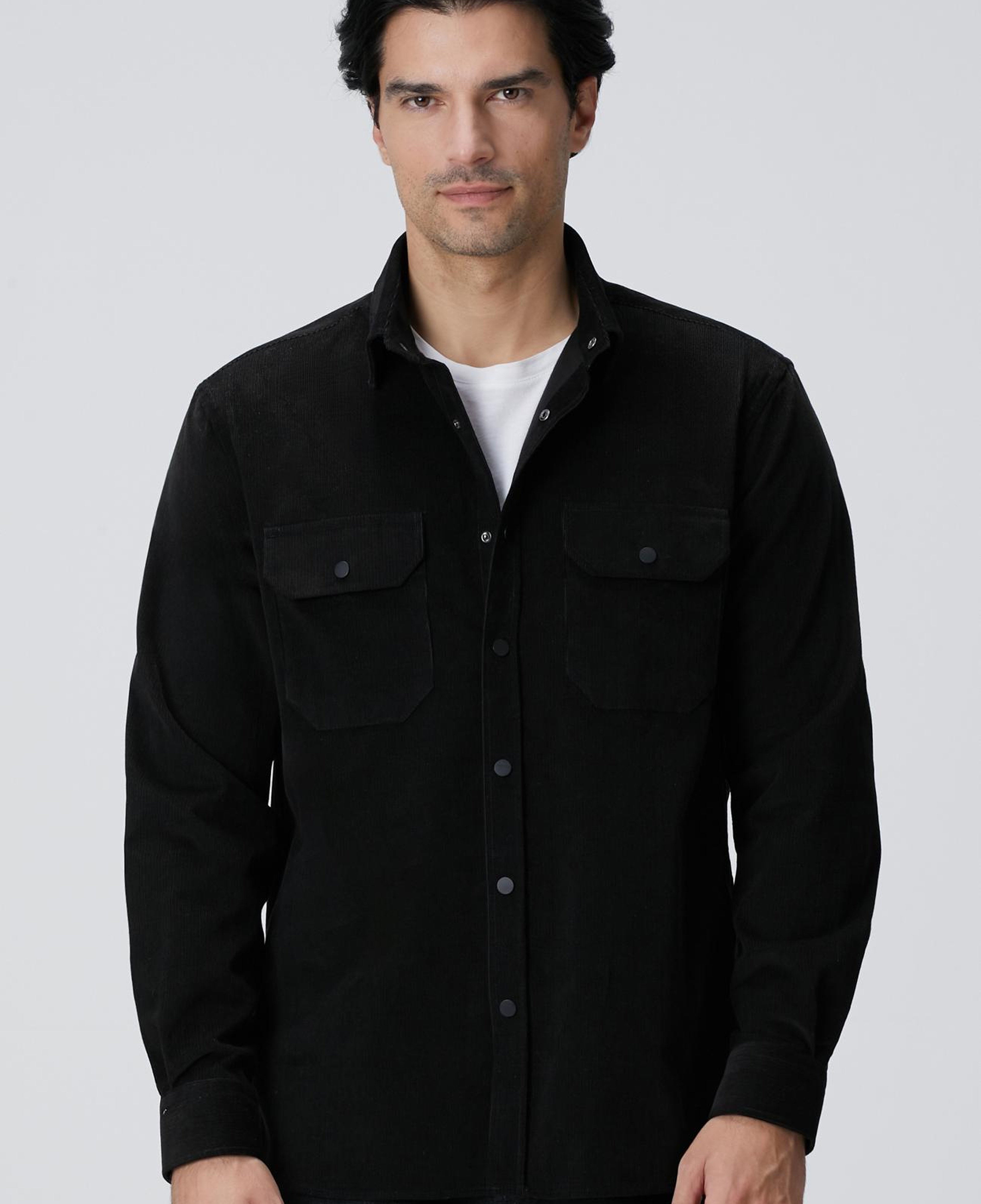 Network Erkek Siyah Çift Cepli Fitilli Kadife Gömlek