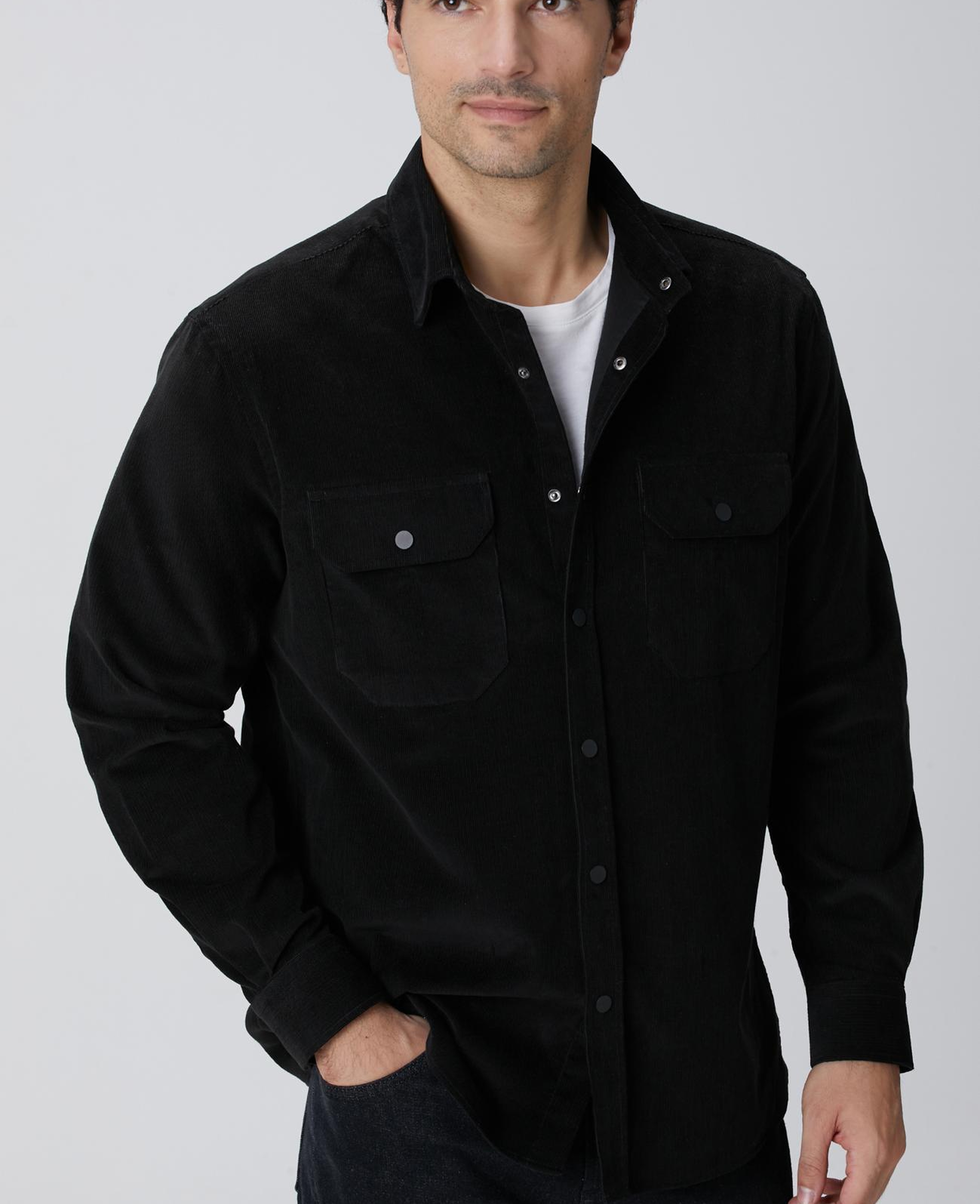 Network Erkek Siyah Çift Cepli Fitilli Kadife Gömlek
