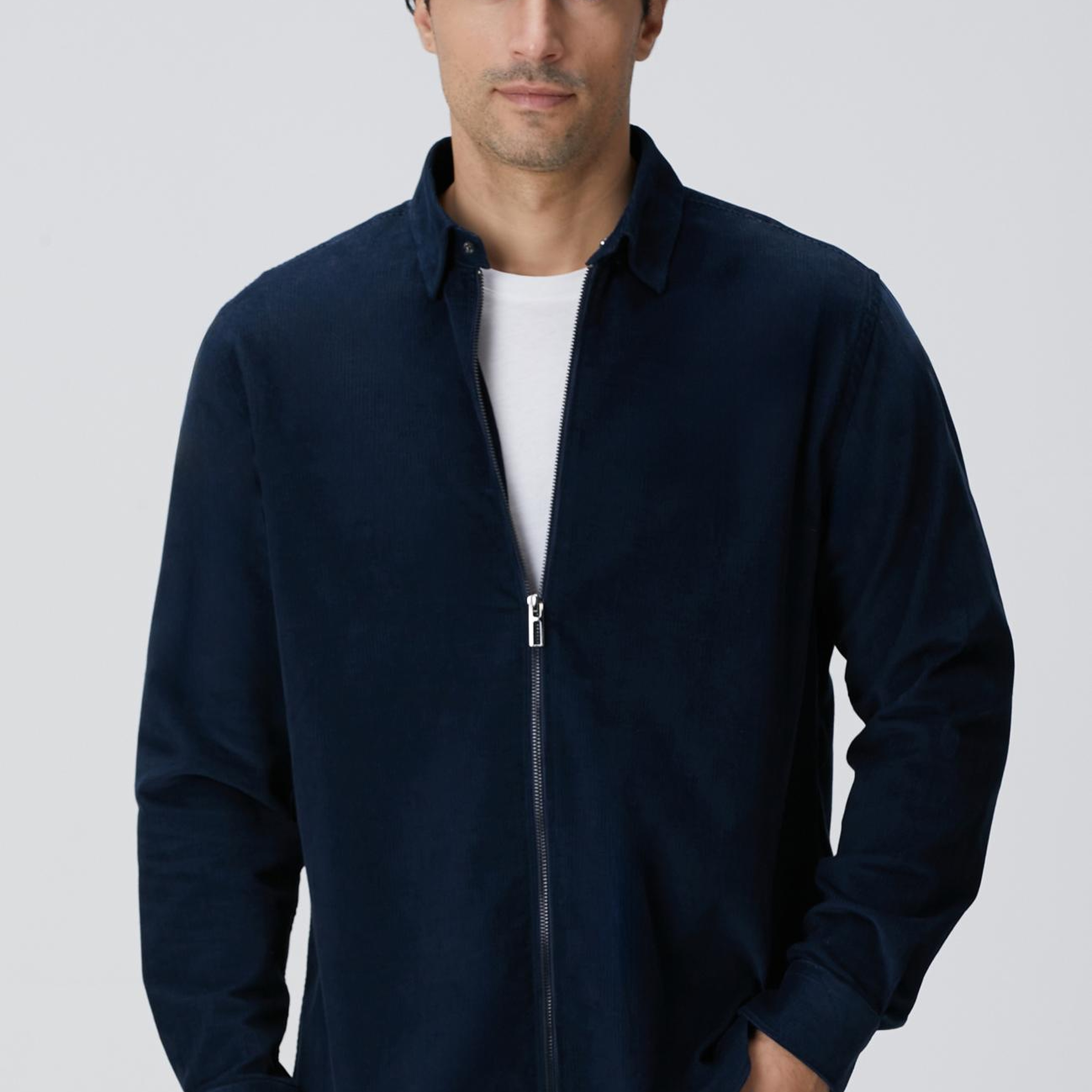 Network Erkek Lacivert Fermuarlı Fitilli Kadife Gömlek