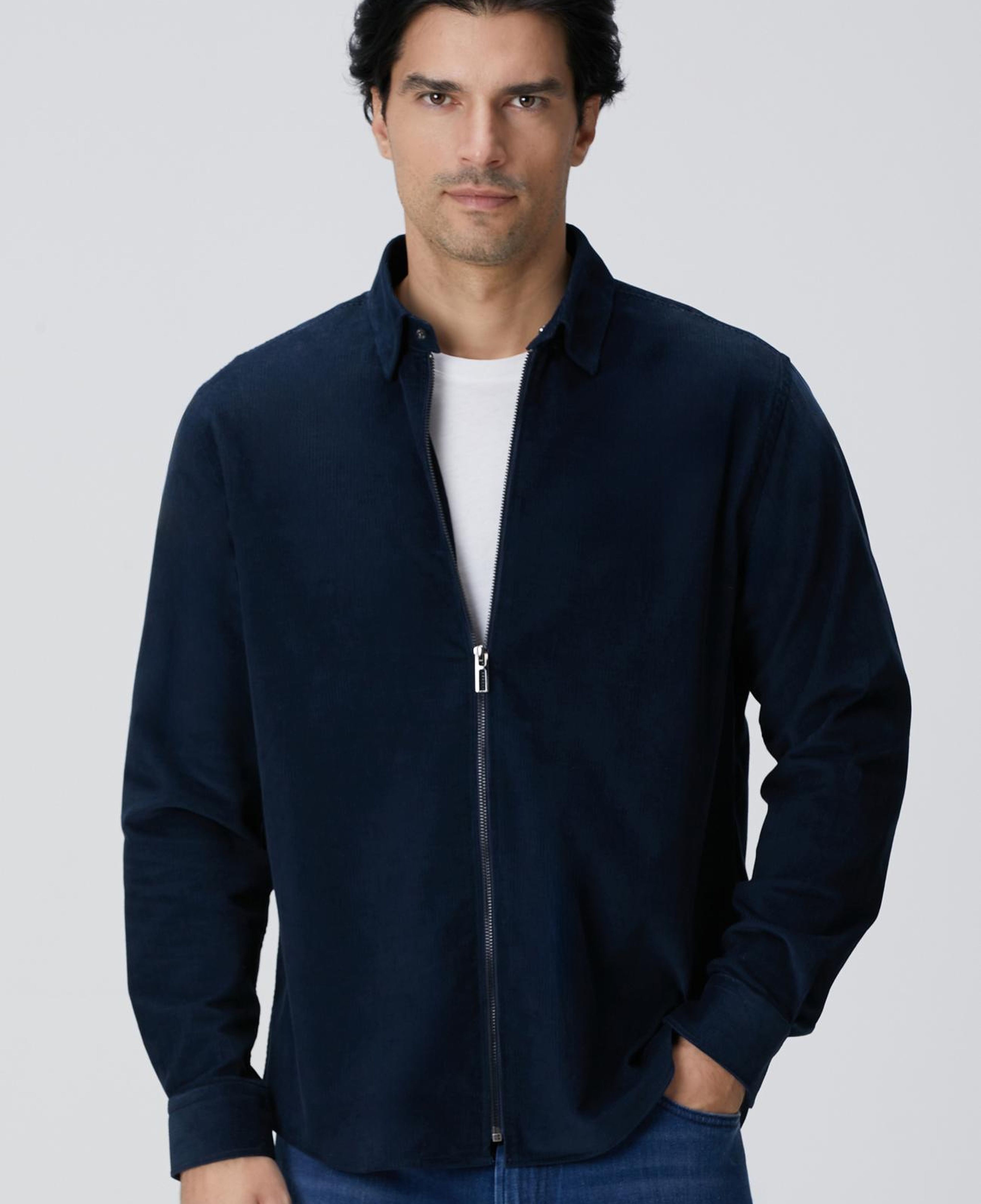 Network Erkek Lacivert Fermuarlı Fitilli Kadife Gömlek