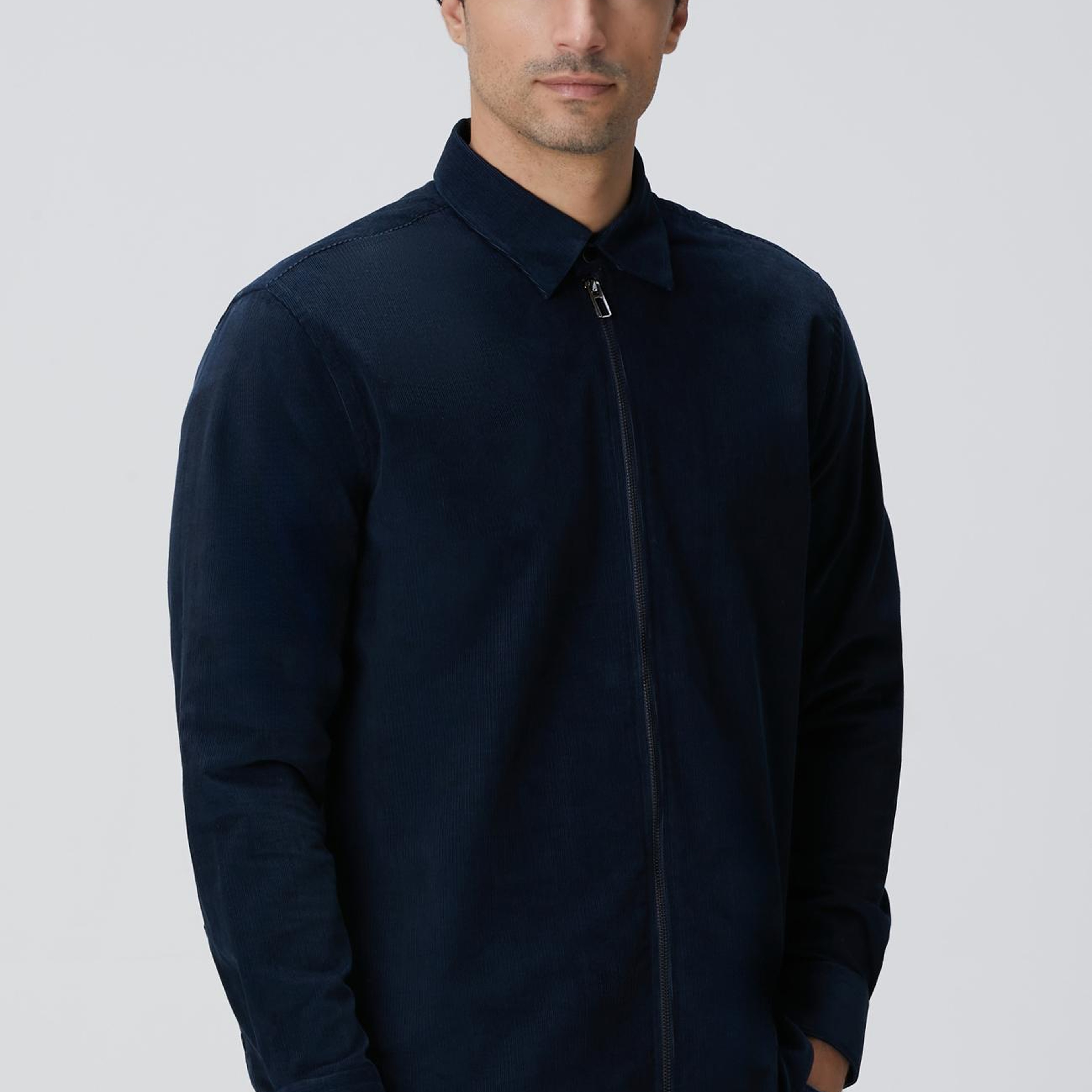 Network Erkek Lacivert Fermuarlı Fitilli Kadife Gömlek