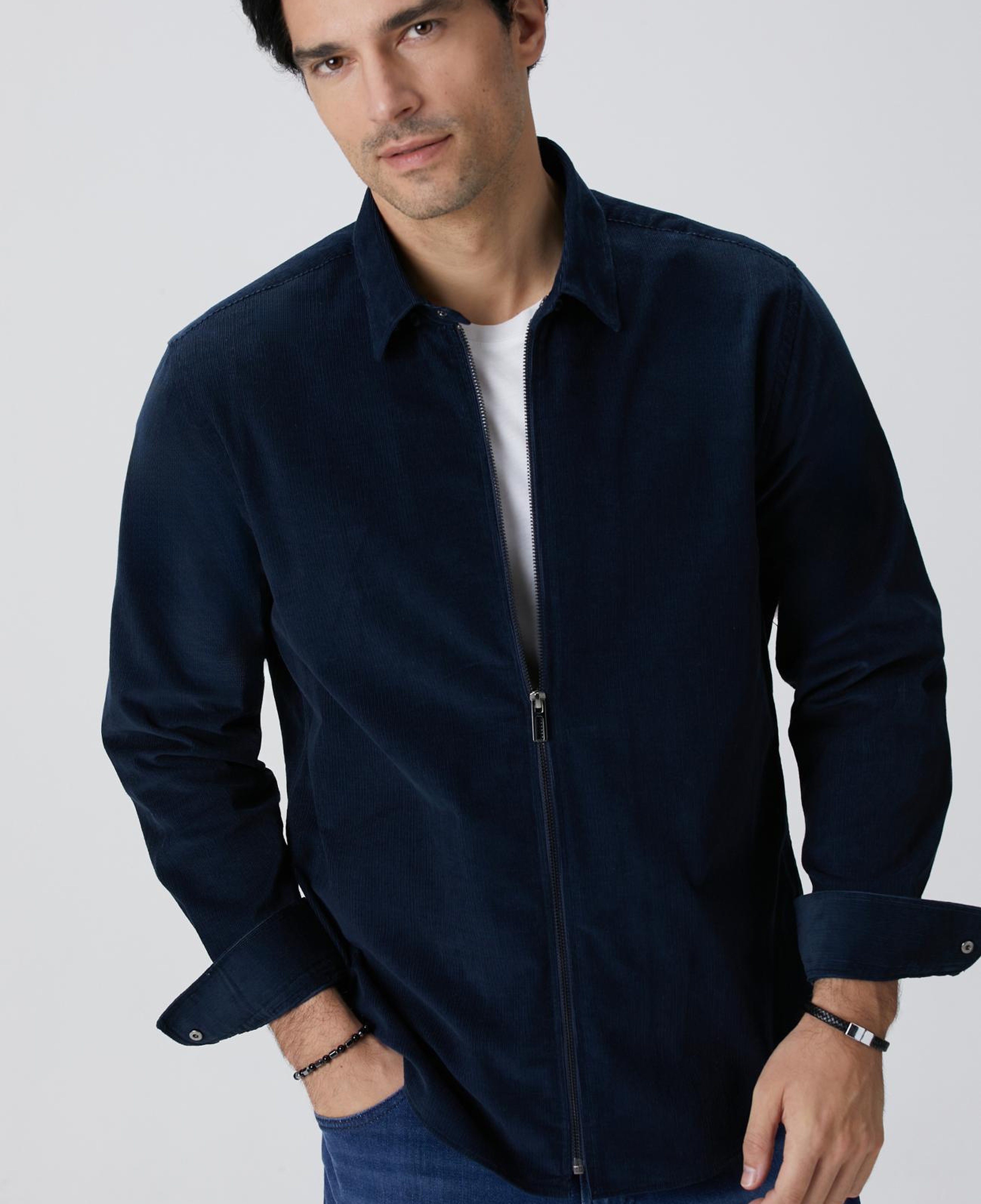 Network Erkek Lacivert Fermuarlı Fitilli Kadife Gömlek