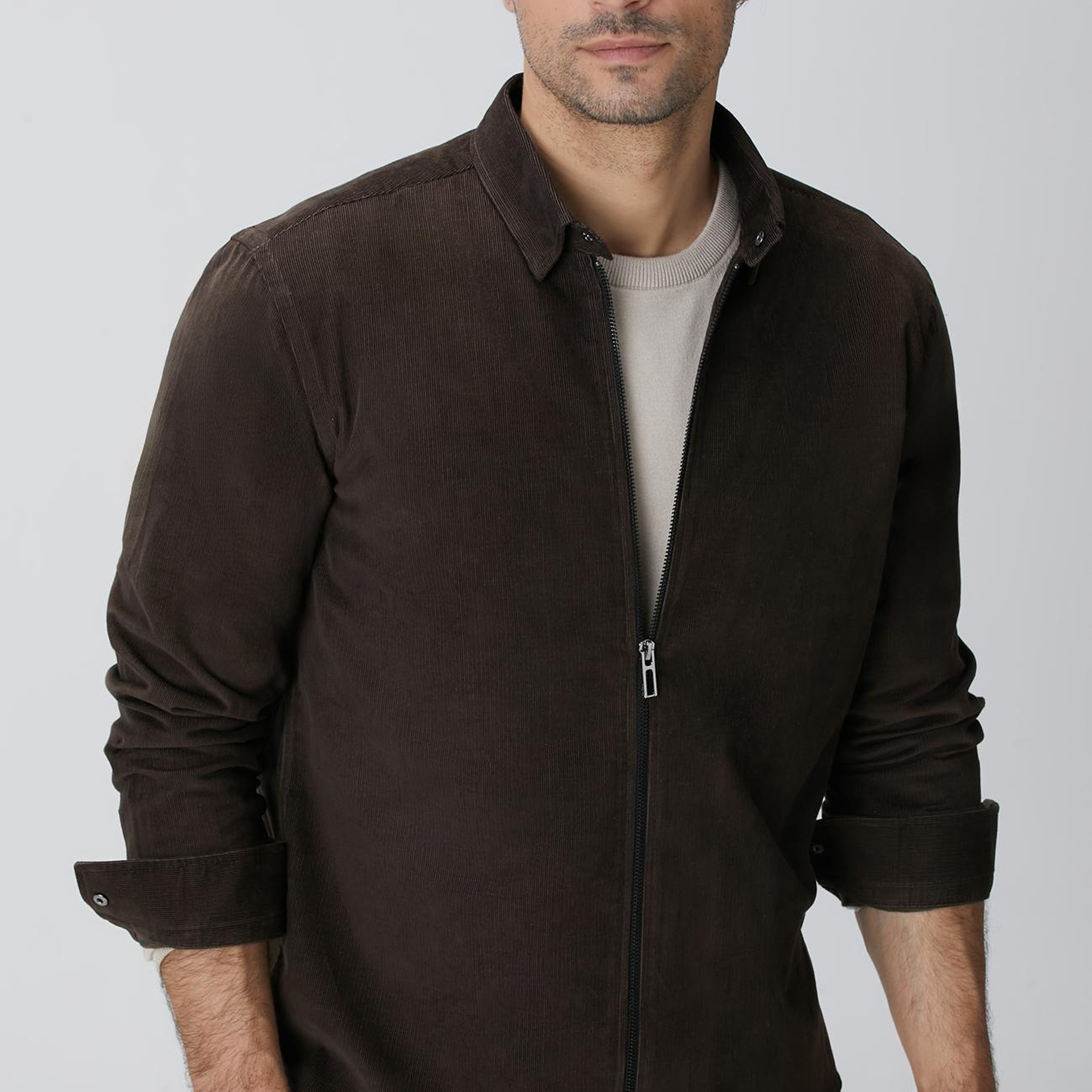 Network Erkek Kahverengi Fitilli Kadife Gömlek