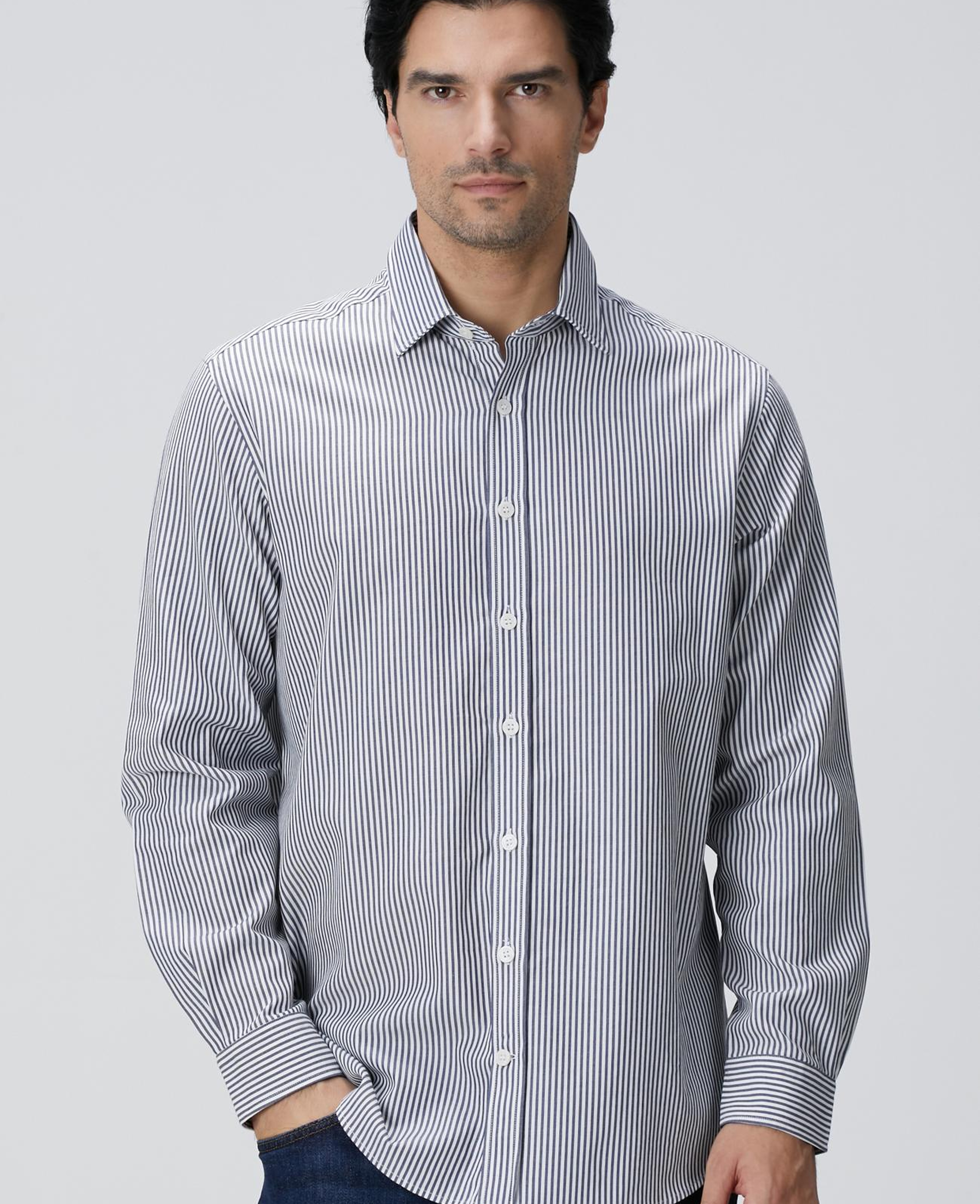 Network Erkek Indigo Çizgi Desenli Gömlek