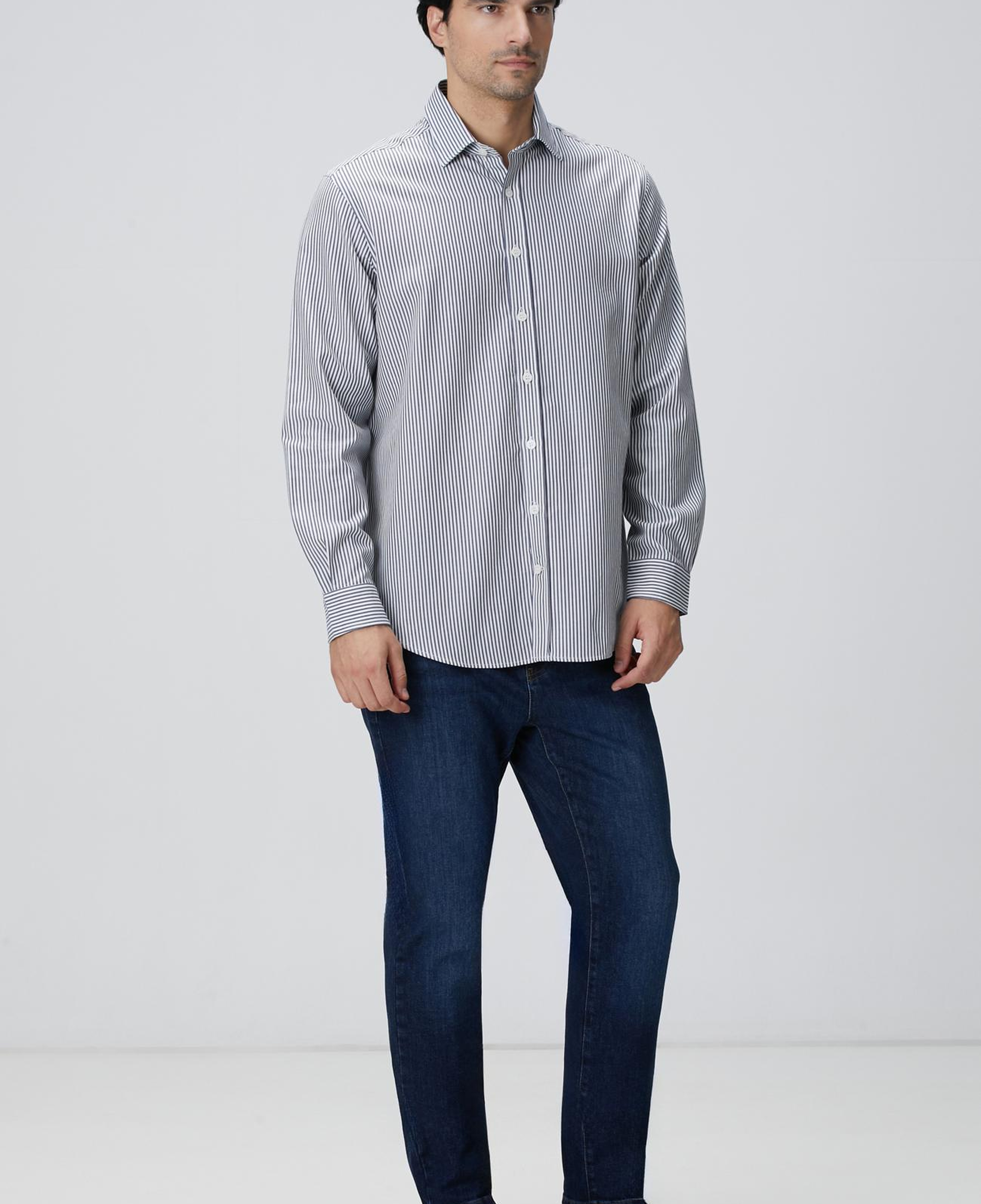 Network Erkek Indigo Çizgi Desenli Gömlek