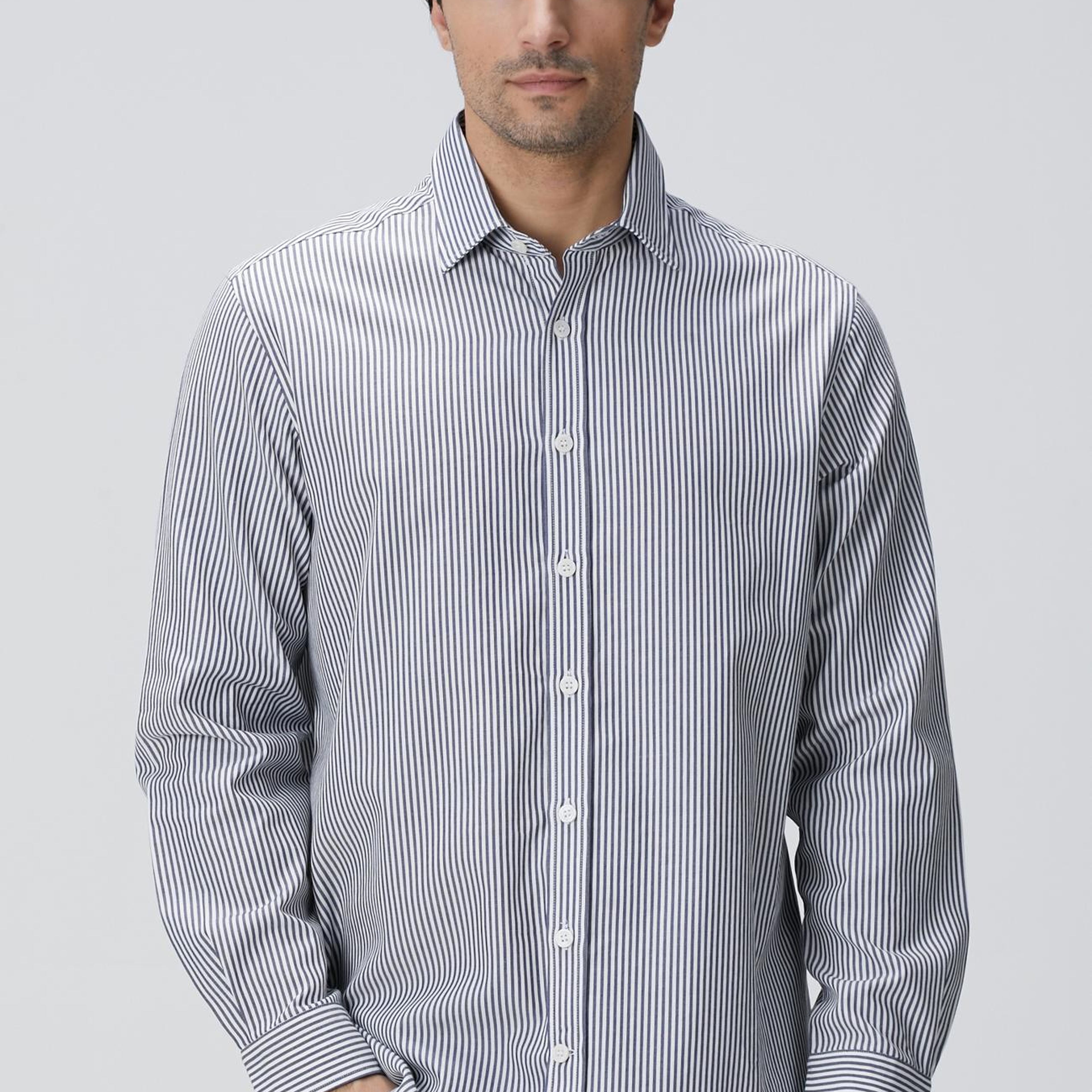 Network Erkek Indigo Çizgi Desenli Gömlek