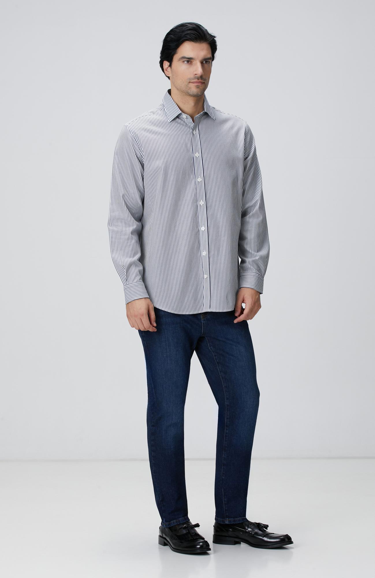 Network Erkek Indigo Çizgi Desenli Gömlek