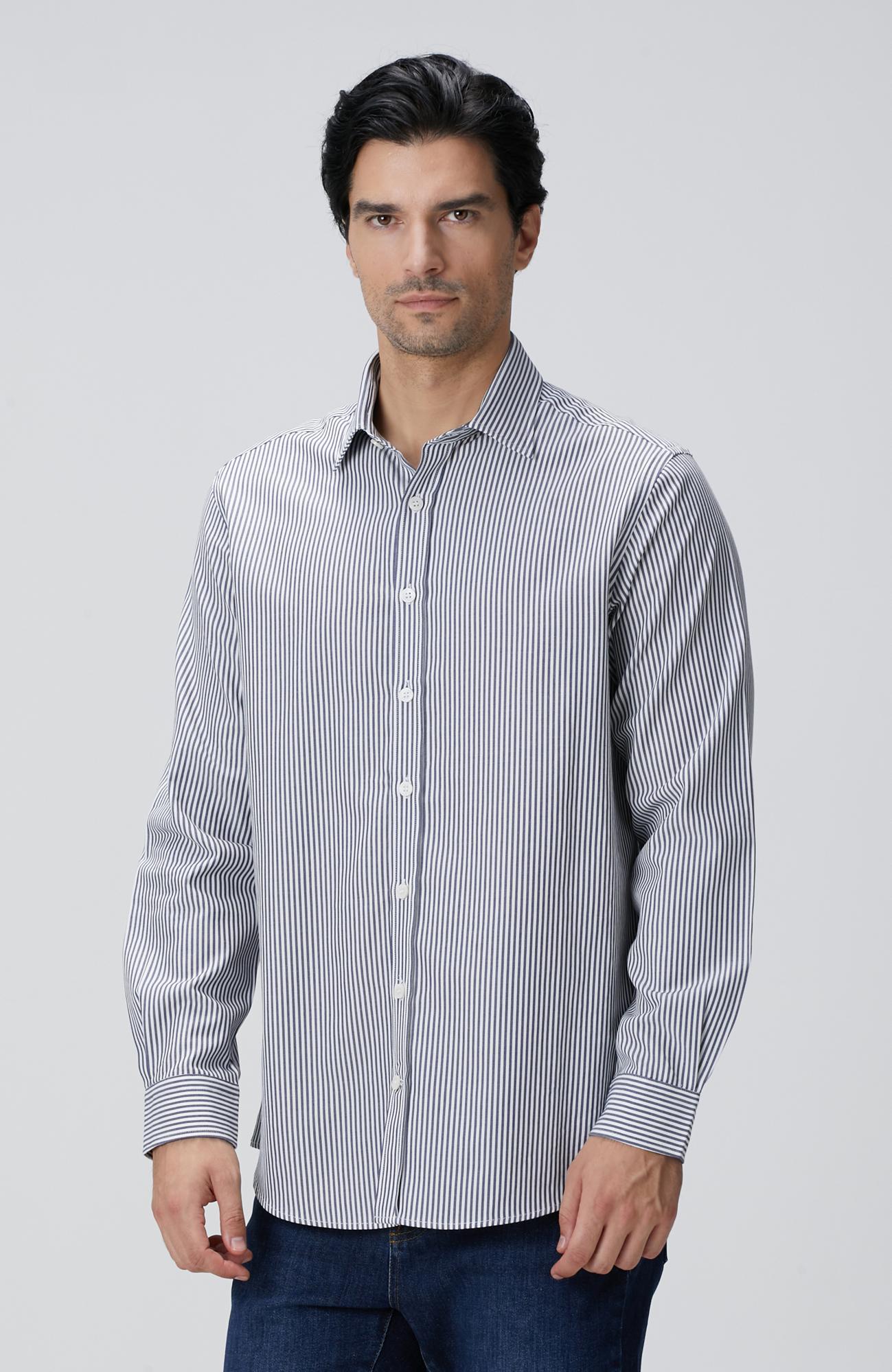Network Erkek Indigo Çizgi Desenli Gömlek