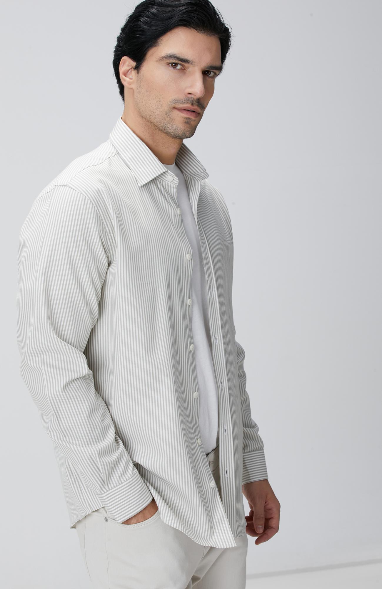 Network Erkek Bej Çizgi Desenli Gömlek