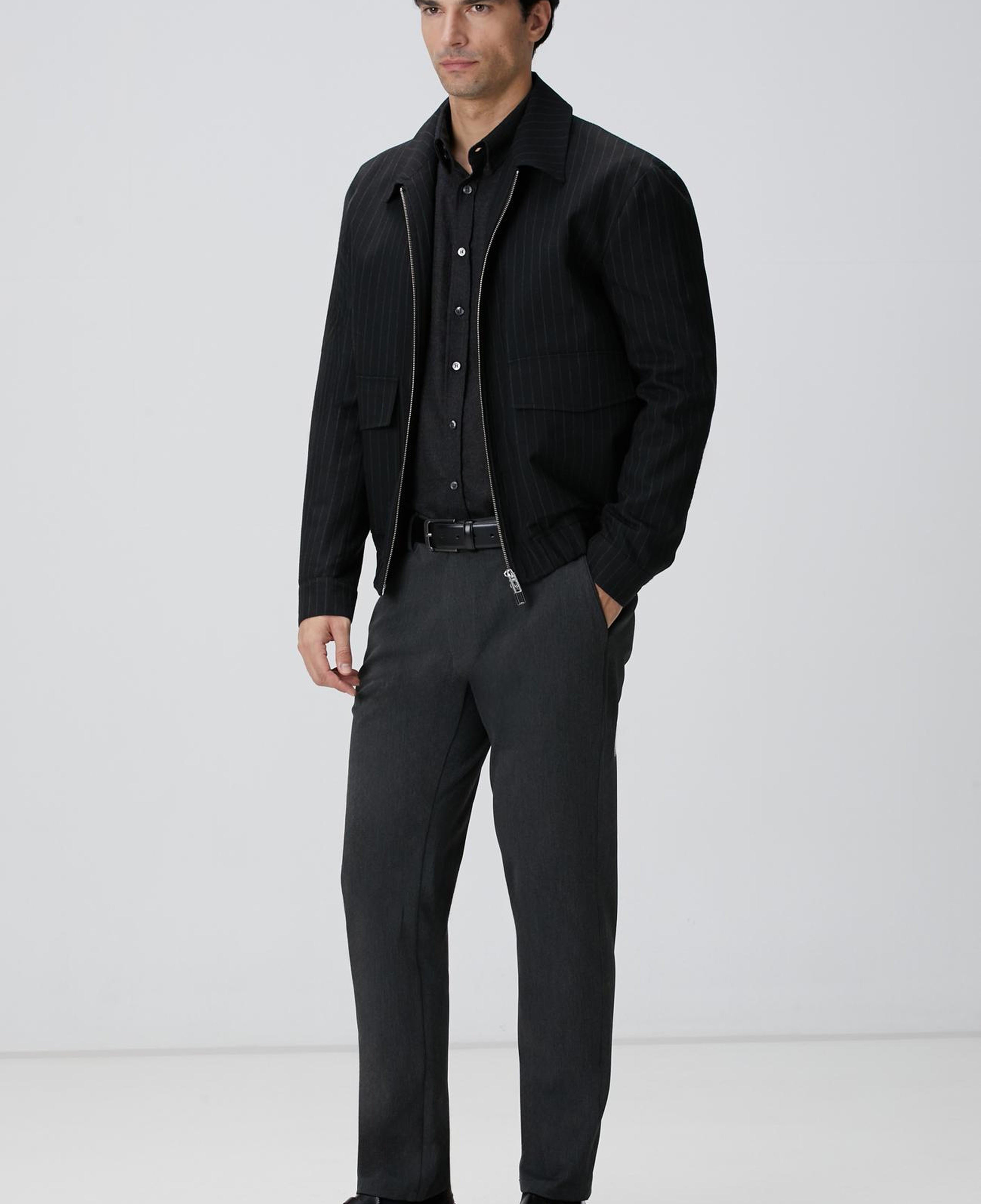 Network Erkek Antrasit Diyagonal Yün Karışımlı Gömlek