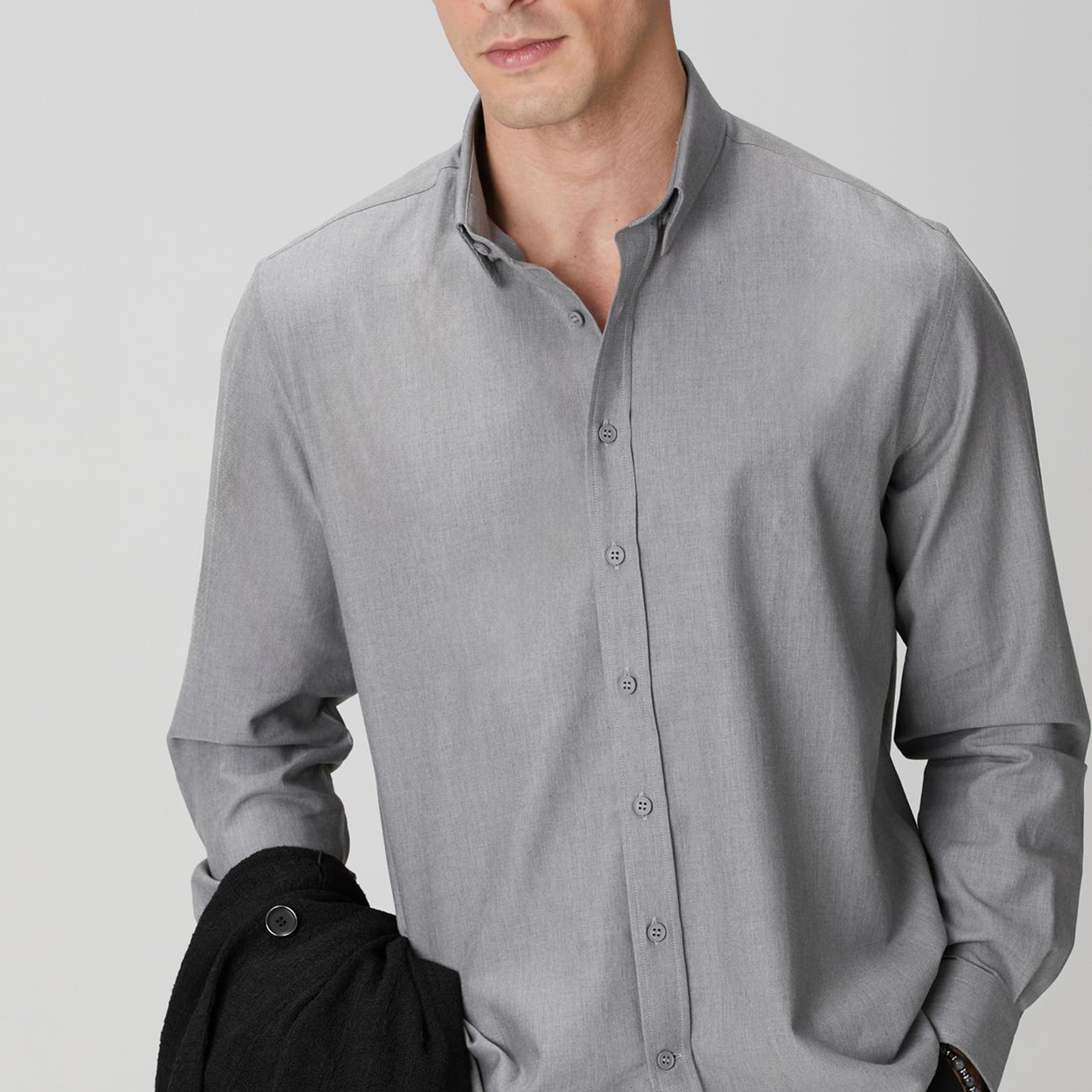 Network Erkek Gri Yün Karışımlı Gömlek