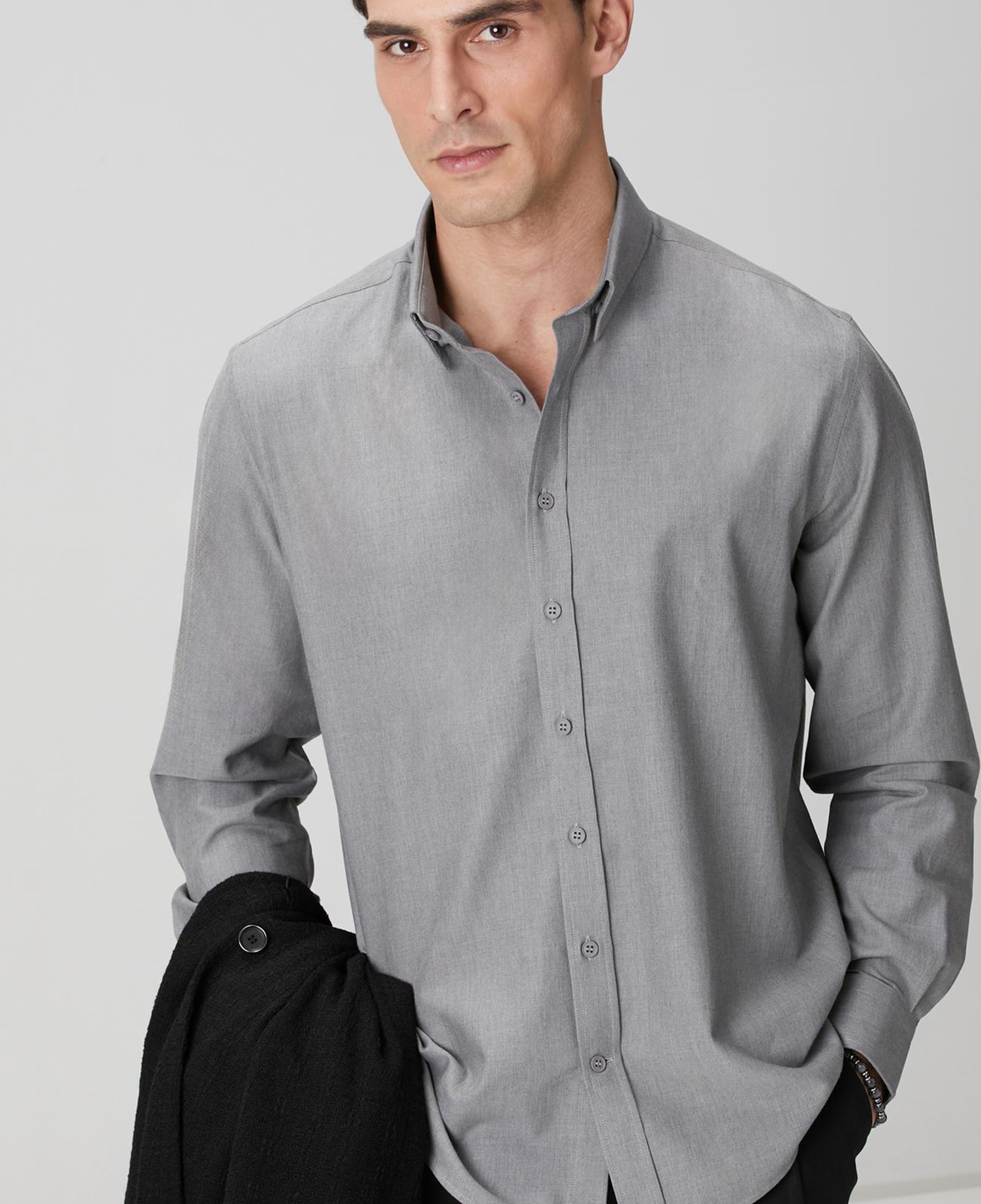 Network Erkek Gri Yün Karışımlı Gömlek