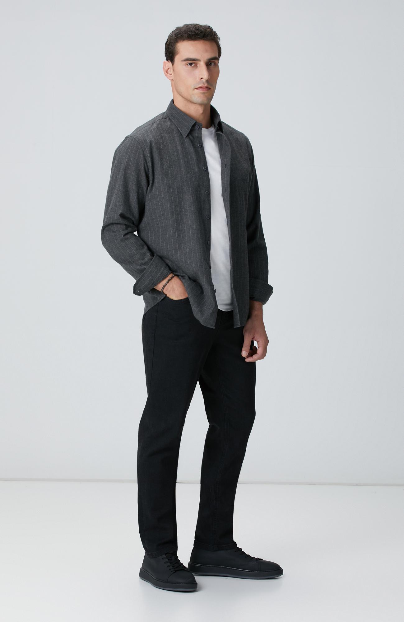 Network Erkek Antrasit Melanj Çizgili Gömlek