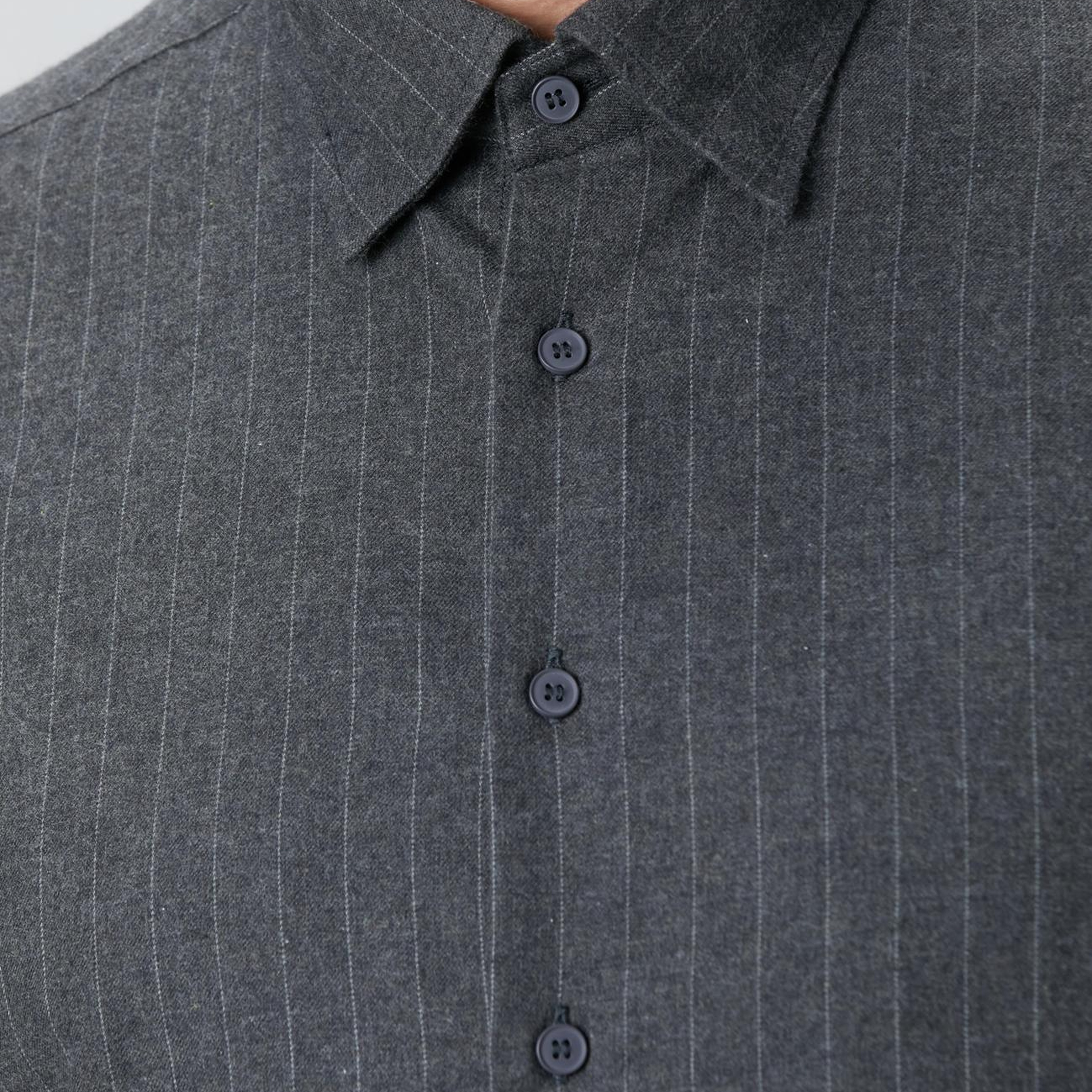 Network Erkek Antrasit Melanj Çizgili Gömlek