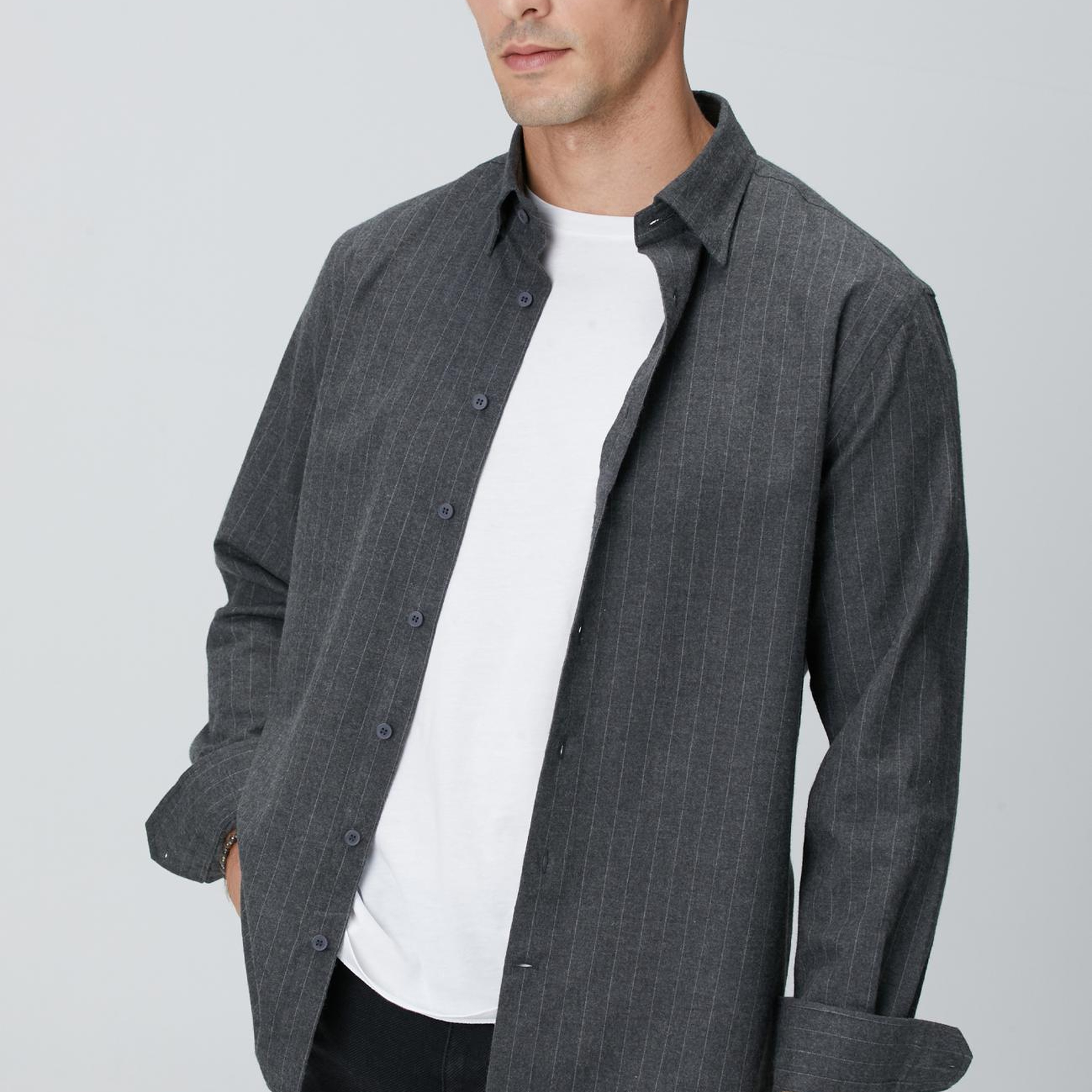 Network Erkek Antrasit Melanj Çizgili Gömlek