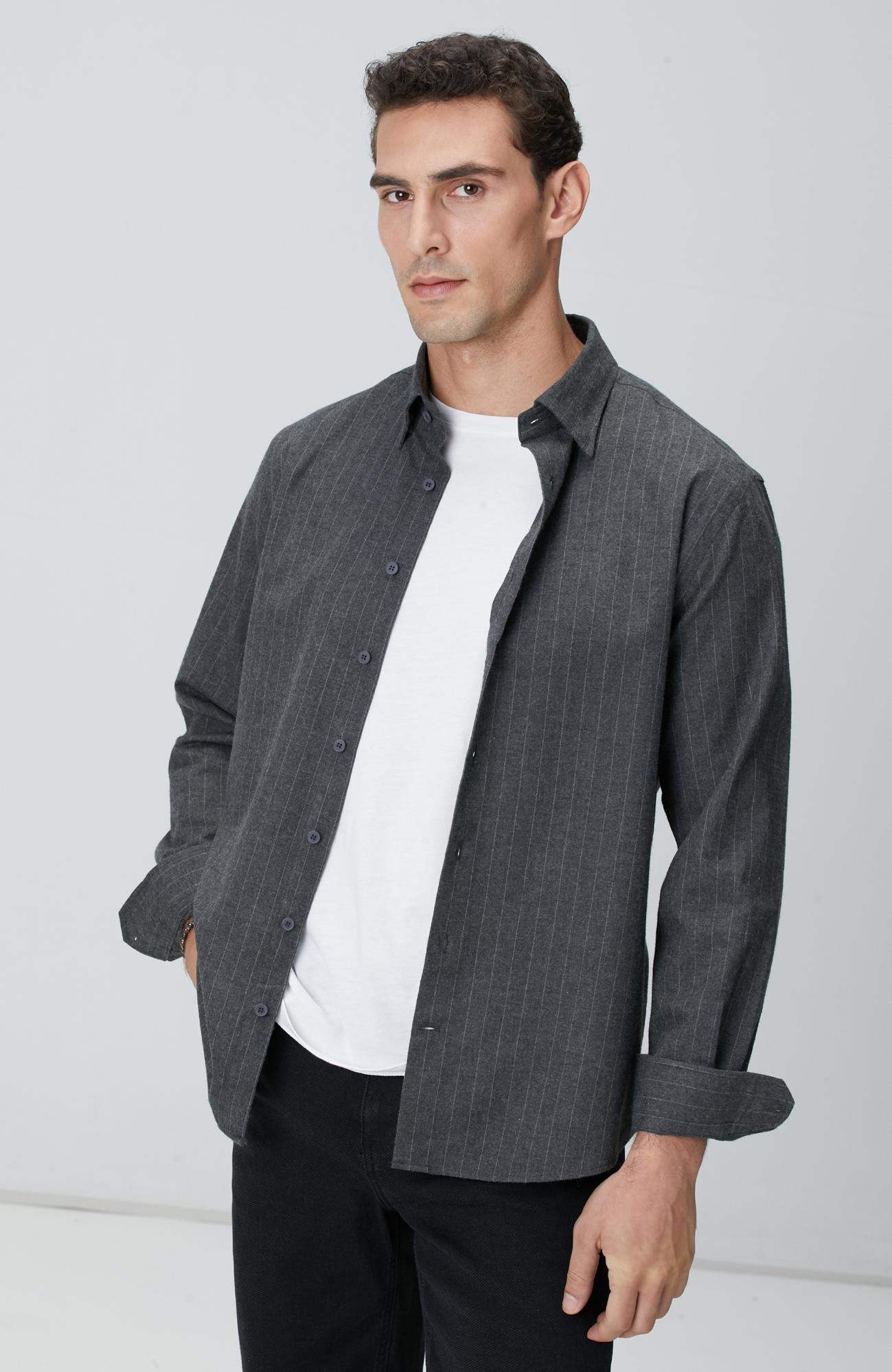 Network Erkek Antrasit Melanj Çizgili Gömlek