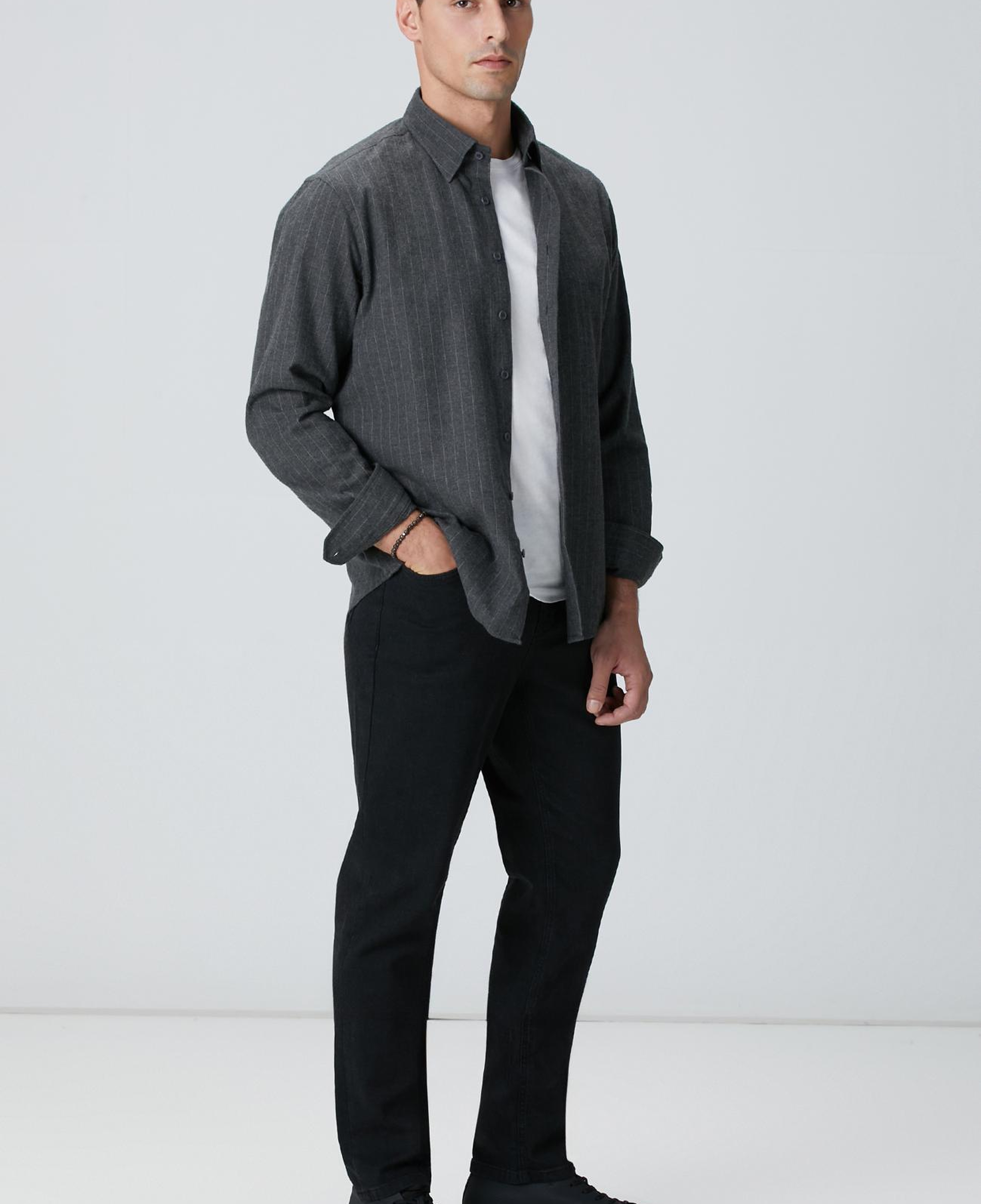 Network Erkek Antrasit Melanj Çizgili Gömlek